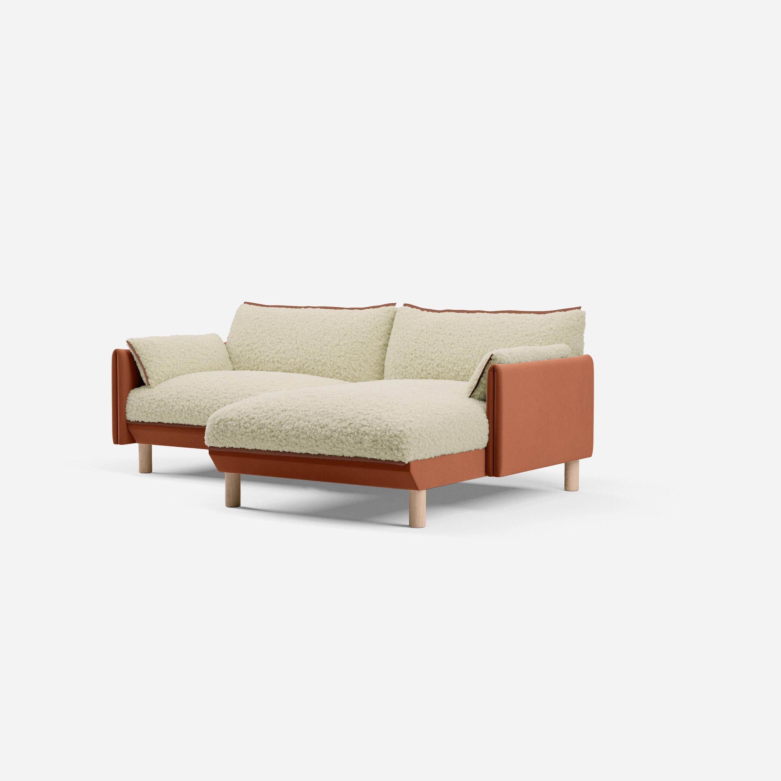 3 Seater Chaise Corner Right Hand Sofa | Cotton Henna - Cozmo @ Cream Fleece Jacket | Brick Trim