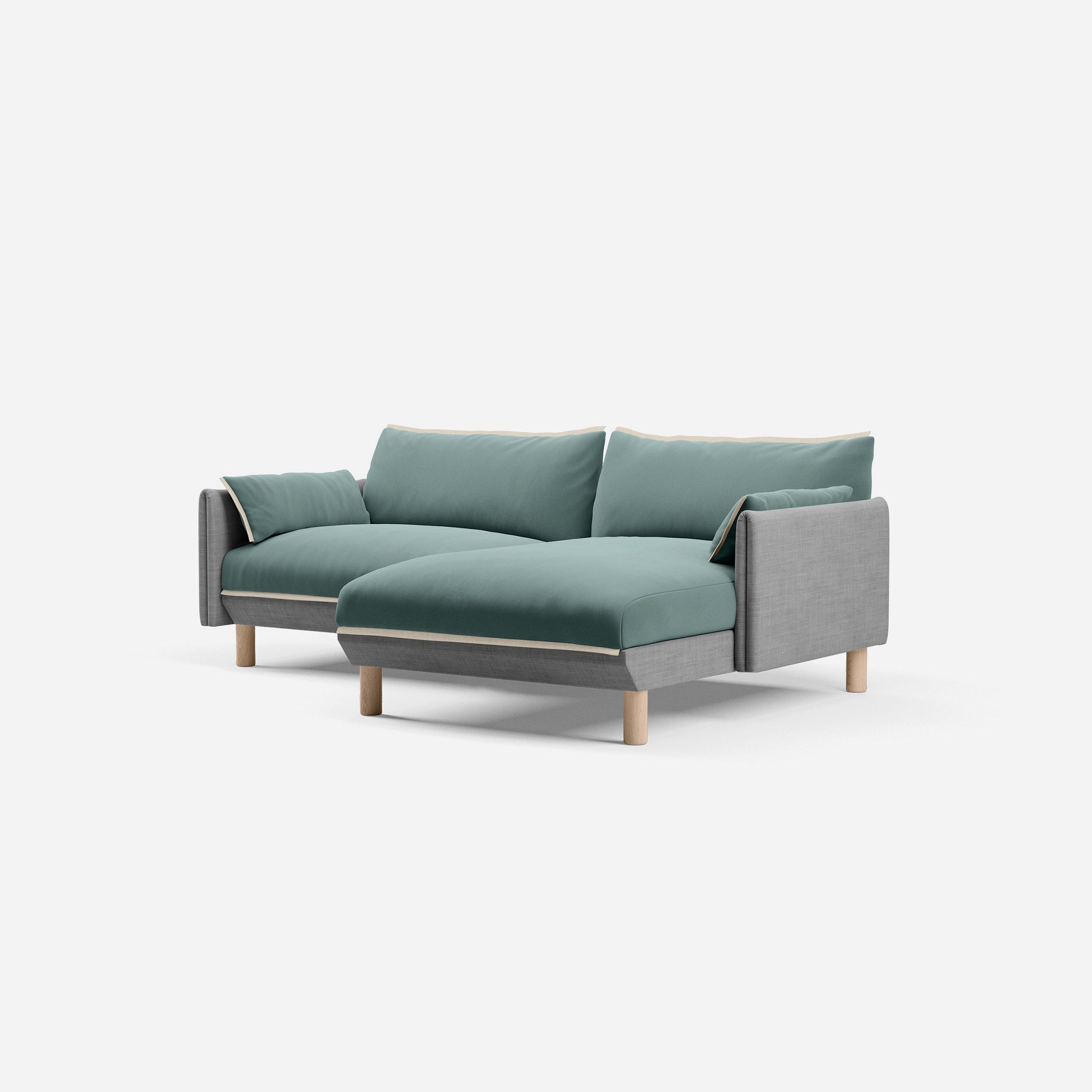 3 Seater Chaise Corner Right Hand Sofa | Weave Light Grey - Cozmo @ Sage Cotton Jacket | Natural Trim