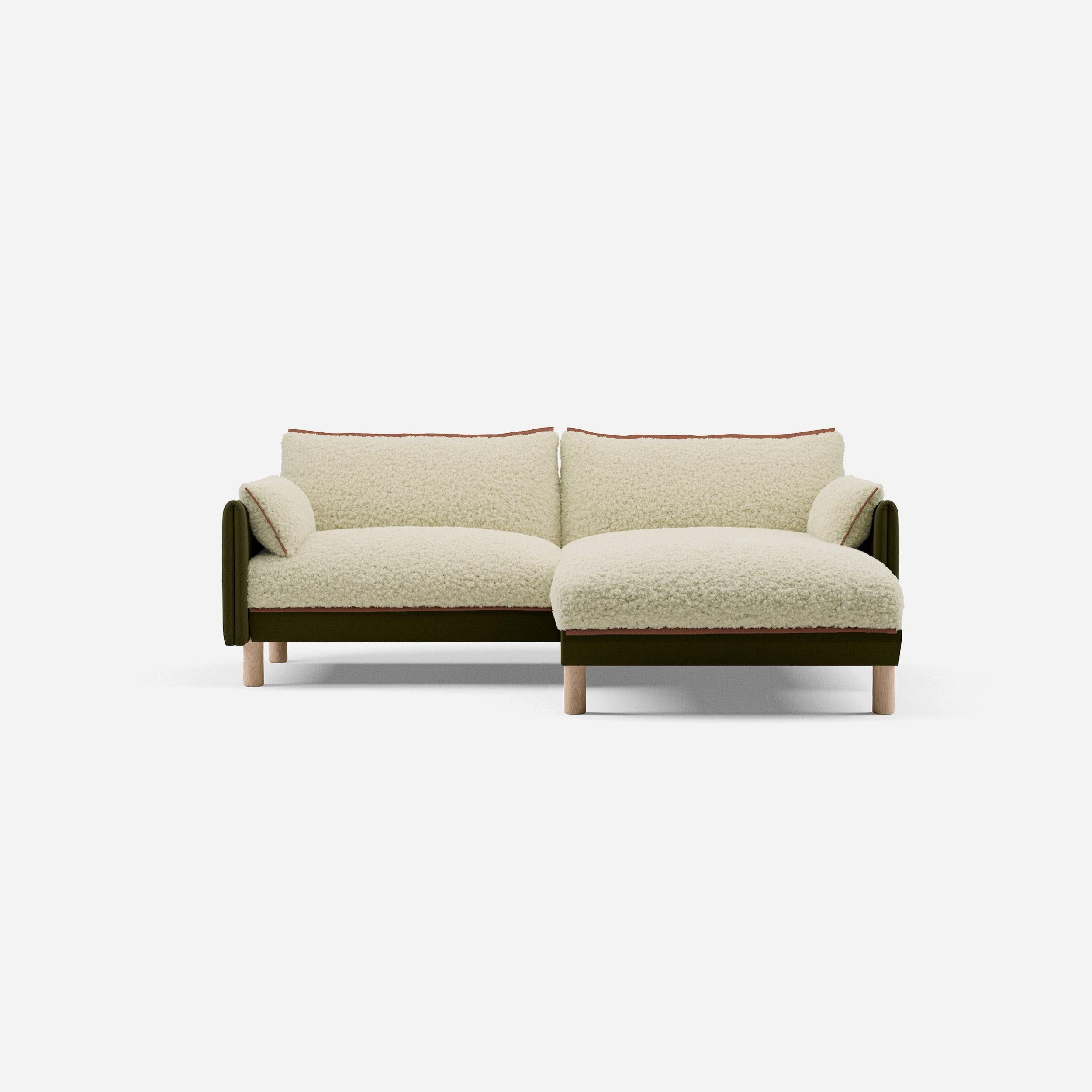 3 Seater Chaise Corner Right Hand Sofa | Cotton Meadow - Cozmo @ Cream Fleece Jacket | Brick Trim