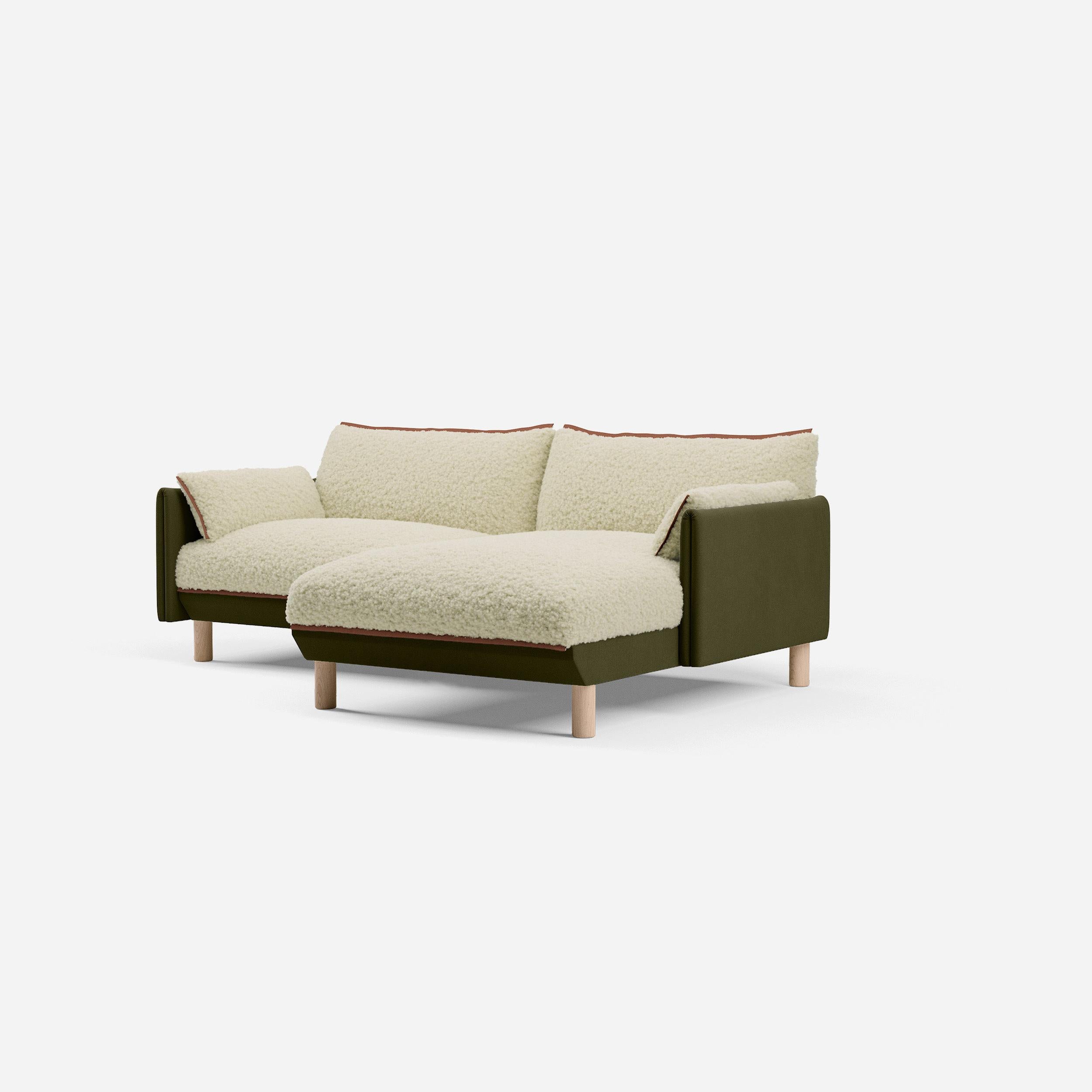 3 Seater Chaise Corner Right Hand Sofa | Cotton Meadow - Cozmo @ Cream Fleece Jacket | Brick Trim