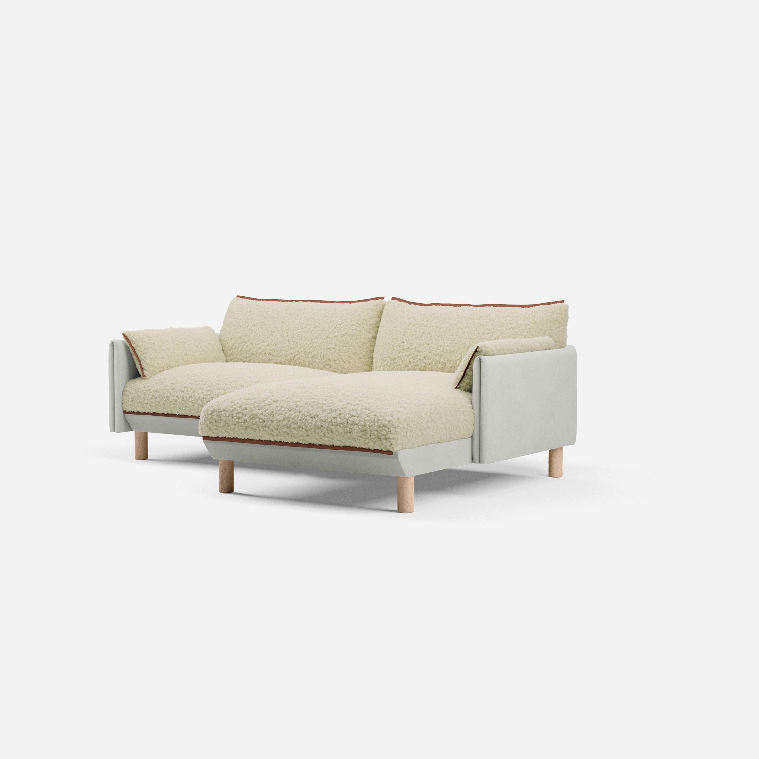 3 Seater Chaise Corner Right Hand Sofa | Cotton Natural - Cozmo @ Cream Fleece Jacket | Brick Trim