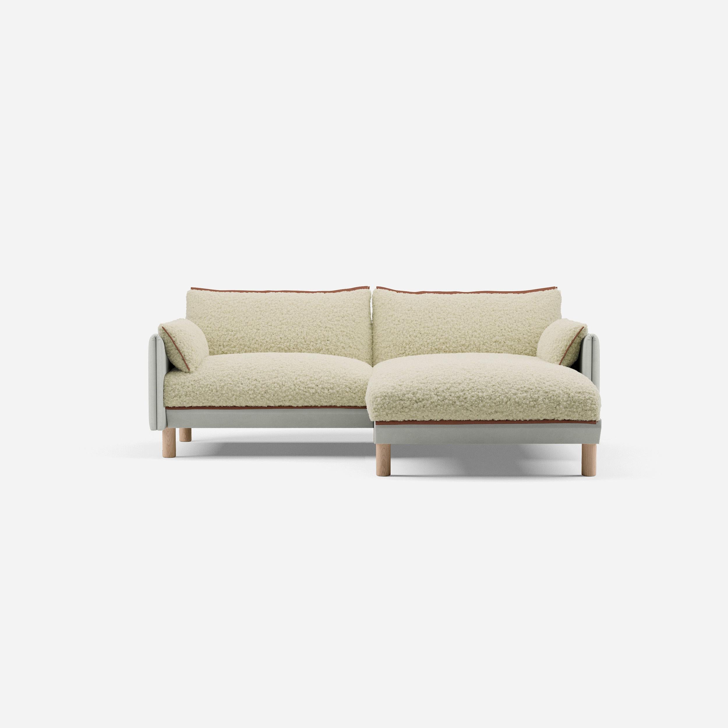 3 Seater Chaise Corner Right Hand Sofa | Cotton Natural - Cozmo @ Cream Fleece Jacket | Brick Trim