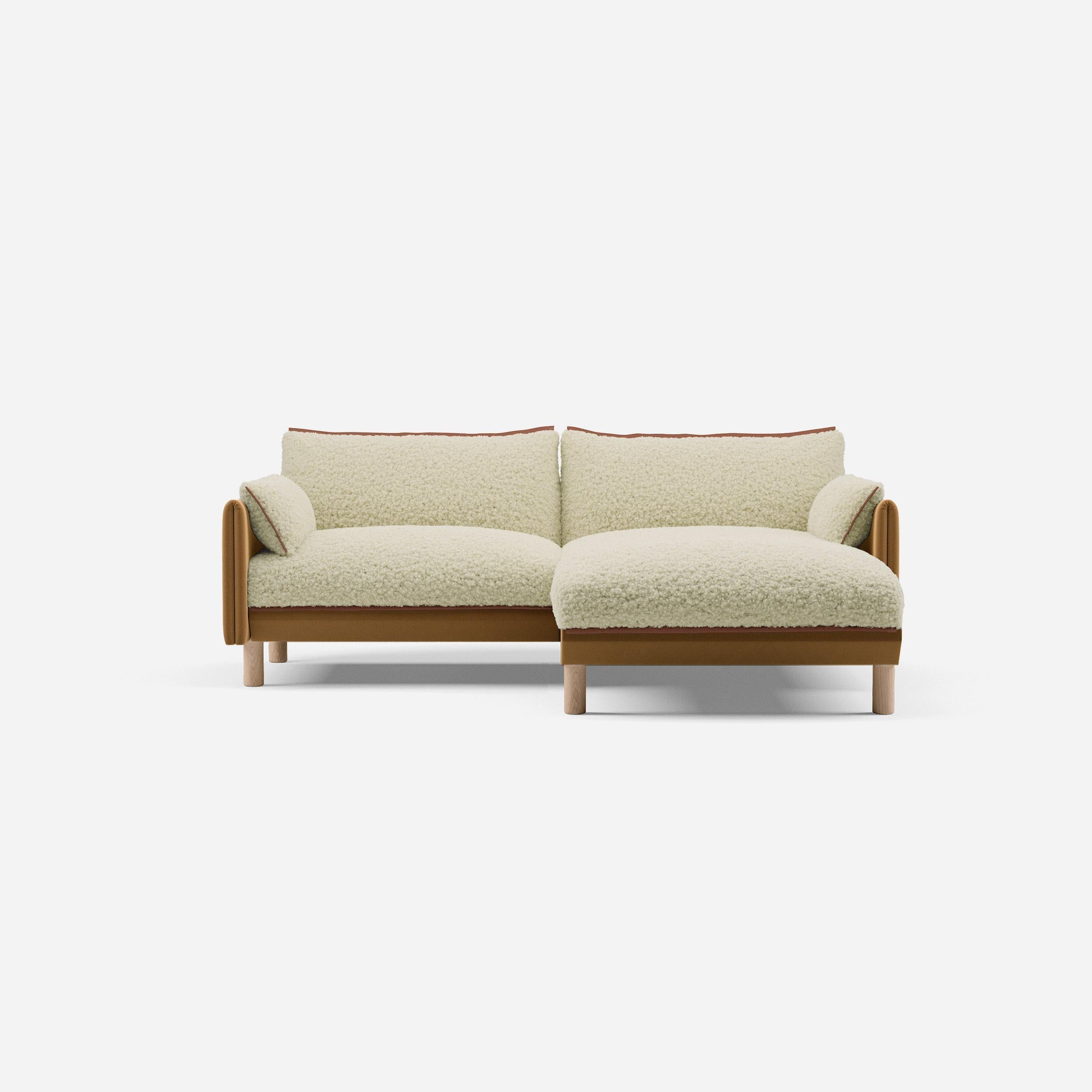 3 Seater Chaise Corner Right Hand Sofa | Cotton Ochre / Fleece Cream - Cozmo @ Cream Fleece Jacket | Brick Trim