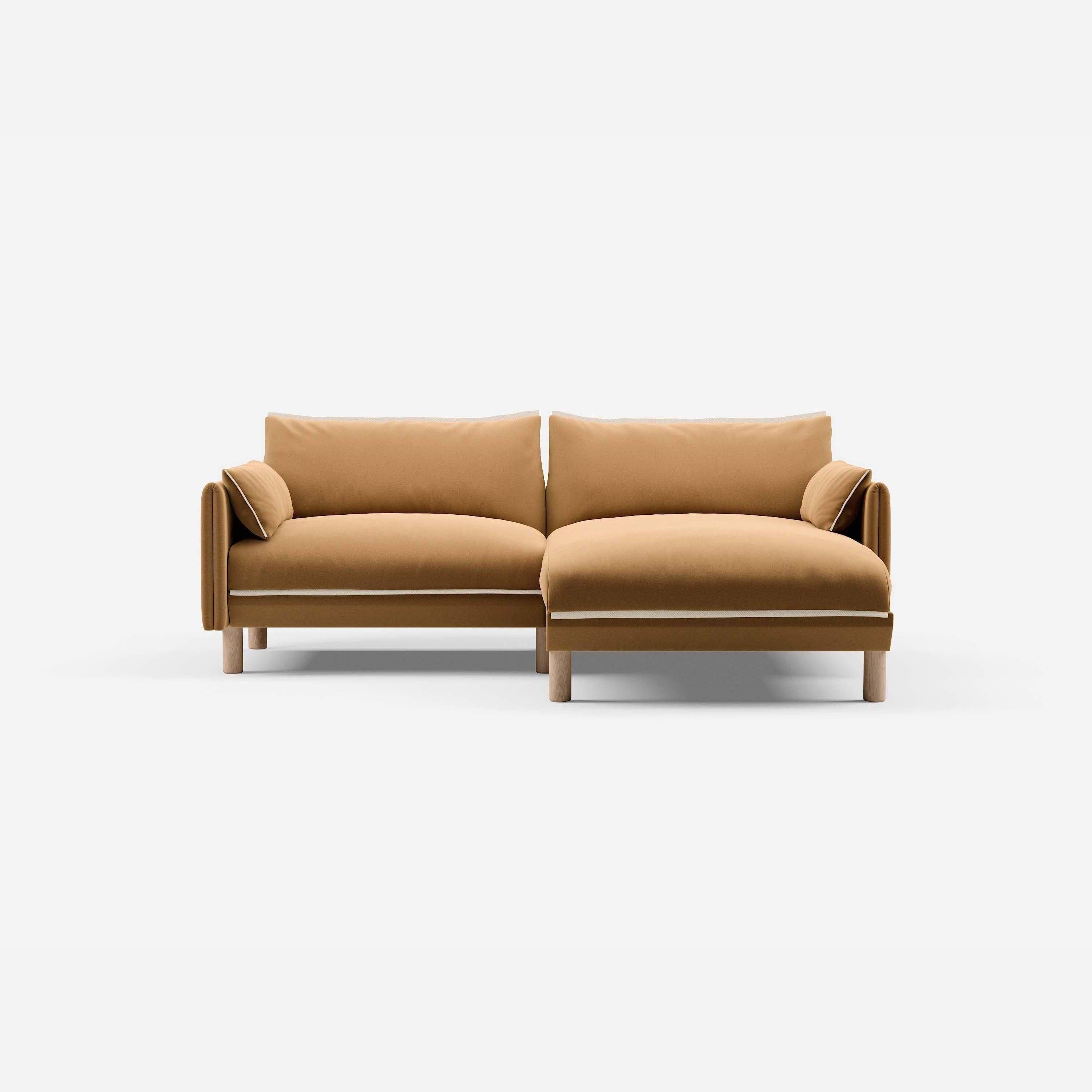 3 Seater Chaise Corner Right Hand Sofa | Cotton Ochre - Cozmo @ Ochre Cotton Jacket | Natural Trim