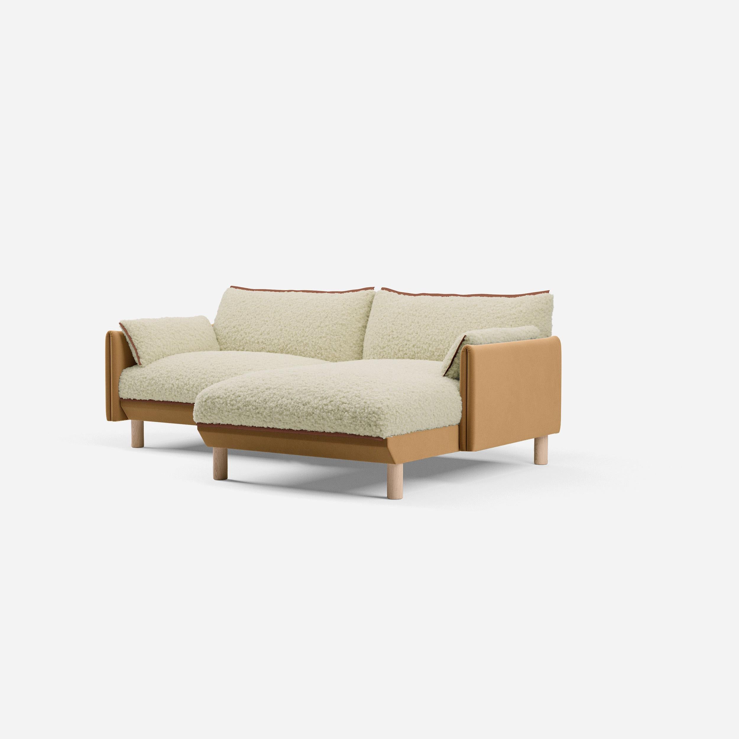 3 Seater Chaise Corner Right Hand Sofa | Cotton Ochre / Fleece Cream - Cozmo @ Cream Fleece Jacket | Brick Trim