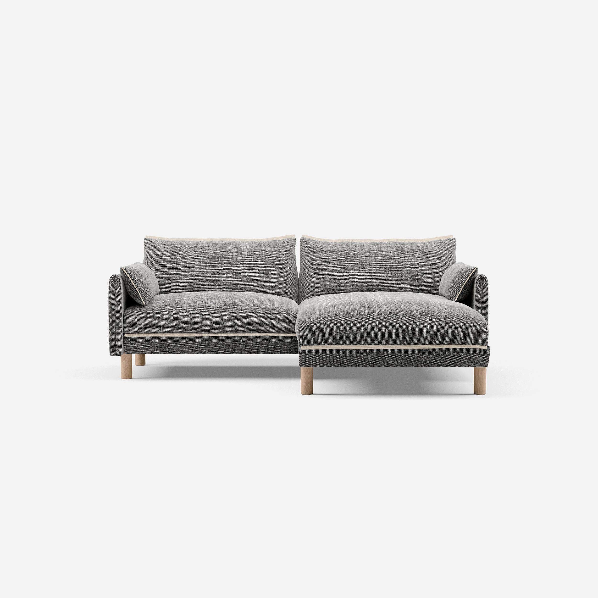 3 Seater Chaise Corner Right Hand Sofa | Textured Weave Salt & Pepper - Cozmo @ Salt & Pepper Textured Weave Jacket | Natural Trim