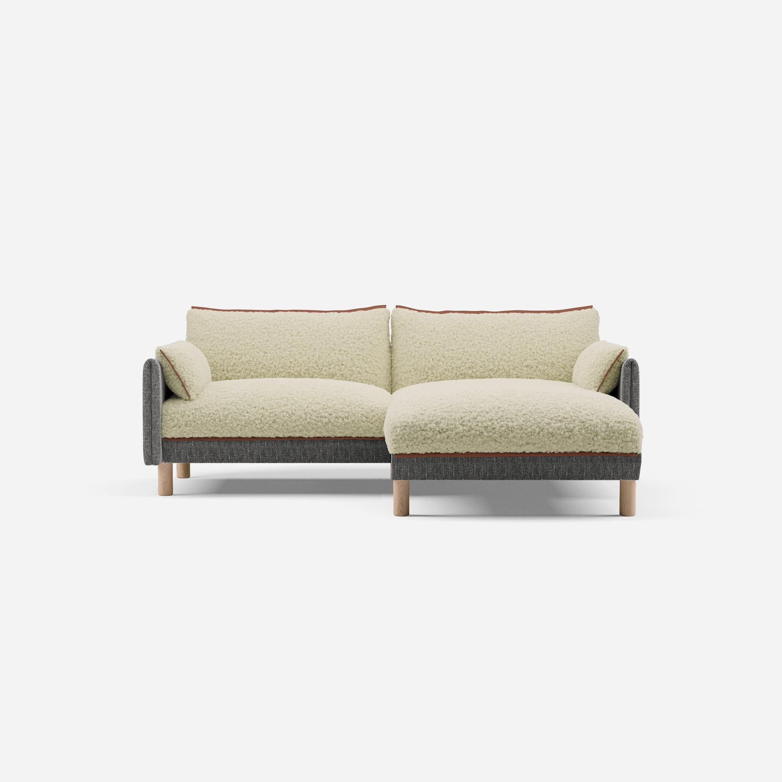 3 Seater Chaise Corner Right Hand Sofa | Textured Weave Salt & Pepper - Cozmo @ Cream Fleece Jacket | Brick Trim