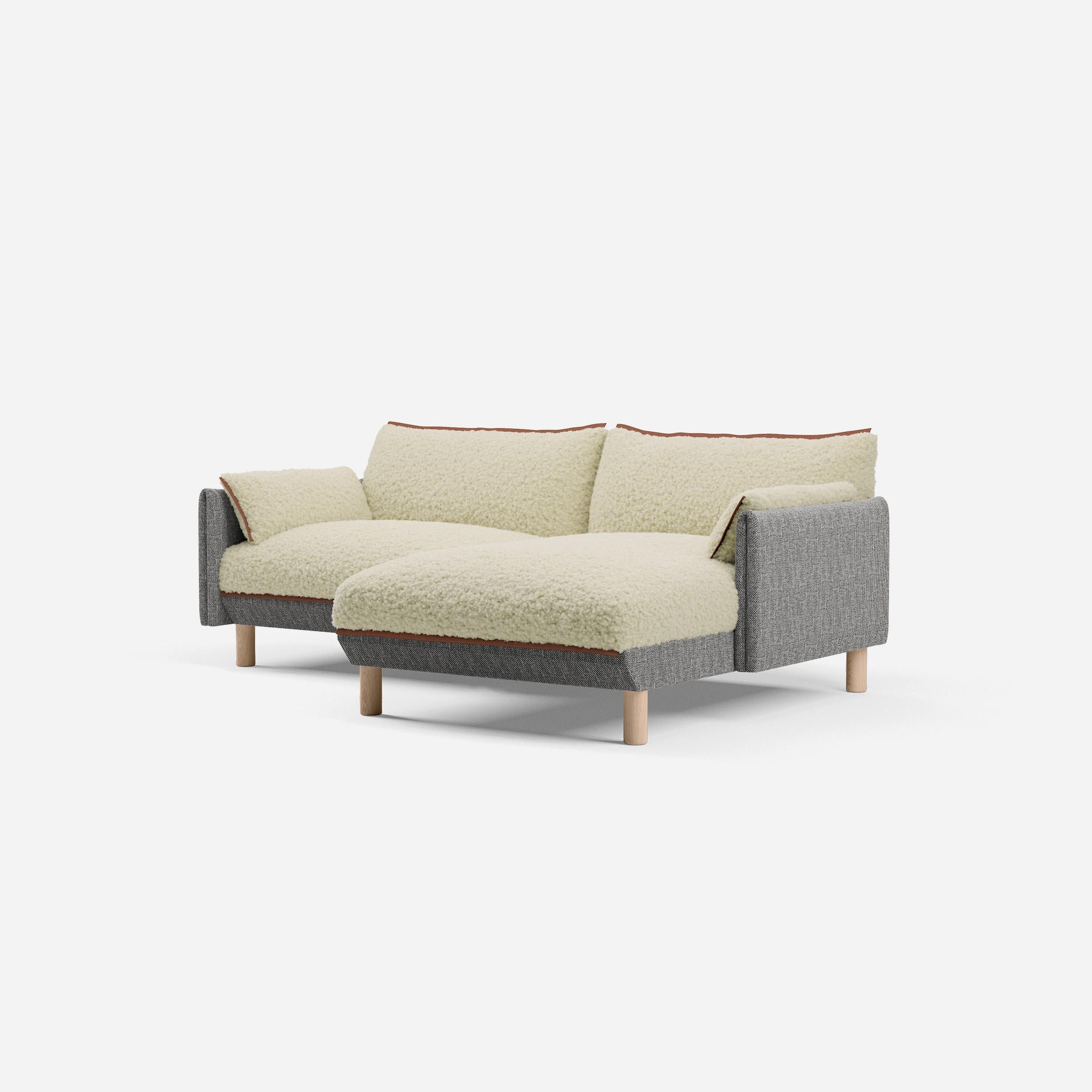 3 Seater Chaise Corner Right Hand Sofa | Textured Weave Salt & Pepper - Cozmo @ Cream Fleece Jacket | Brick Trim