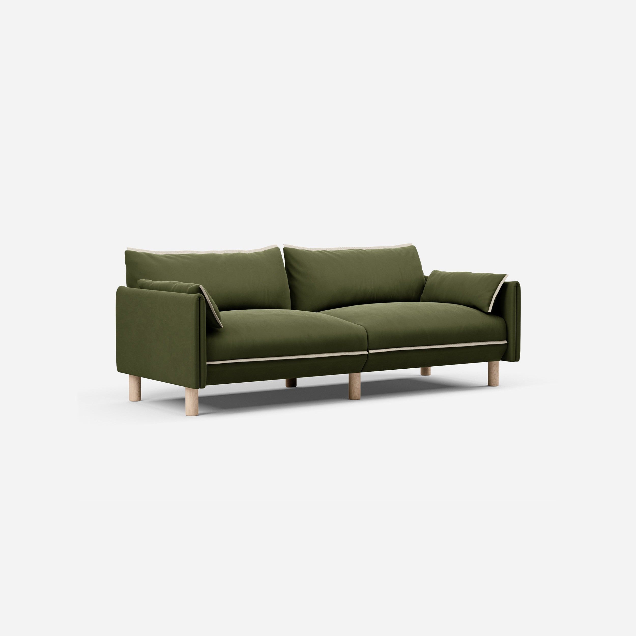 Cozmo Sofas - Cozy 3 Seater Sofa - Dark Green Velvet - Natural Legs - Rear angle view