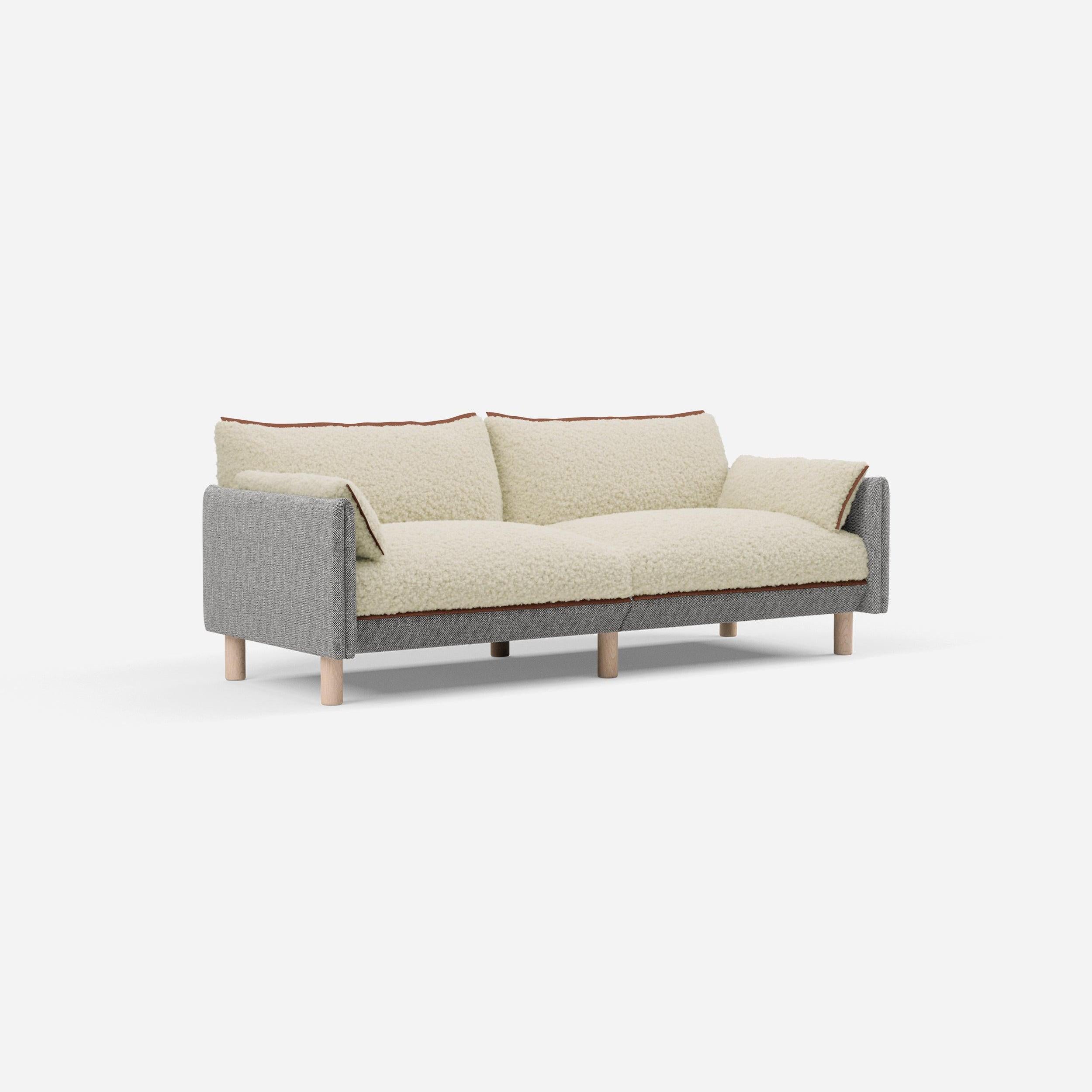 3 Seater Sofa | Textured Weave Salt & Pepper - Cozmo @ Cream Fleece Jacket | Brick Trim