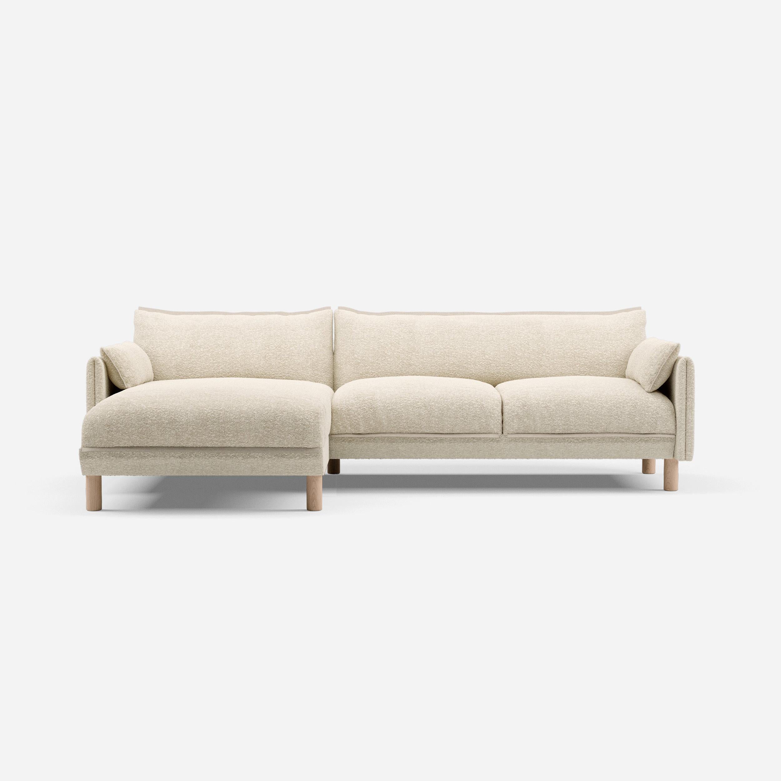 Cozmo Sofas - Cozy 4 Seater LH Chaise Sofa - Ecru Boucle - Natural Legs - Rear angle view