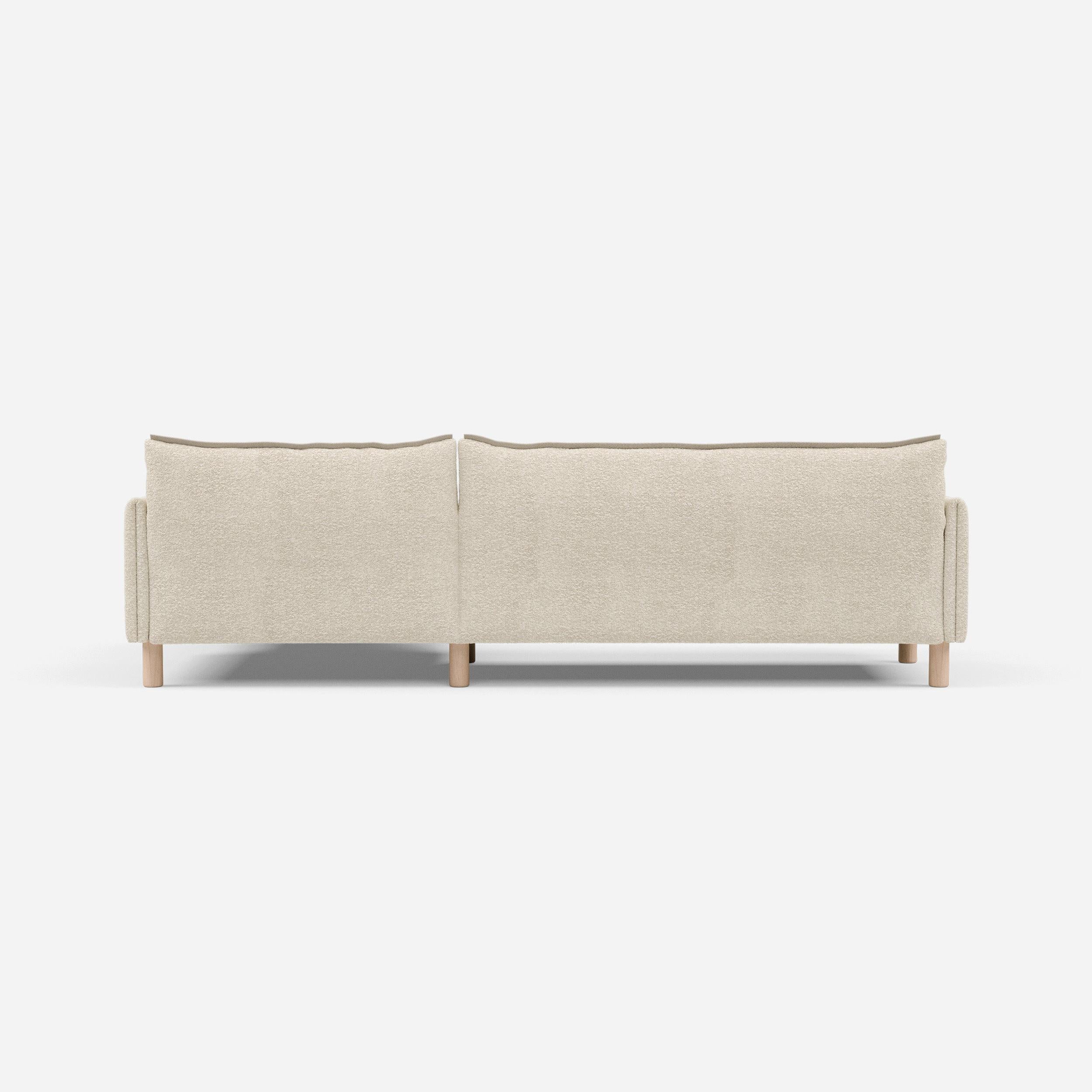 Cozmo Sofas - Cozy 4 Seater LH Chaise Sofa - Ecru Boucle - Natural Legs - Rear view
