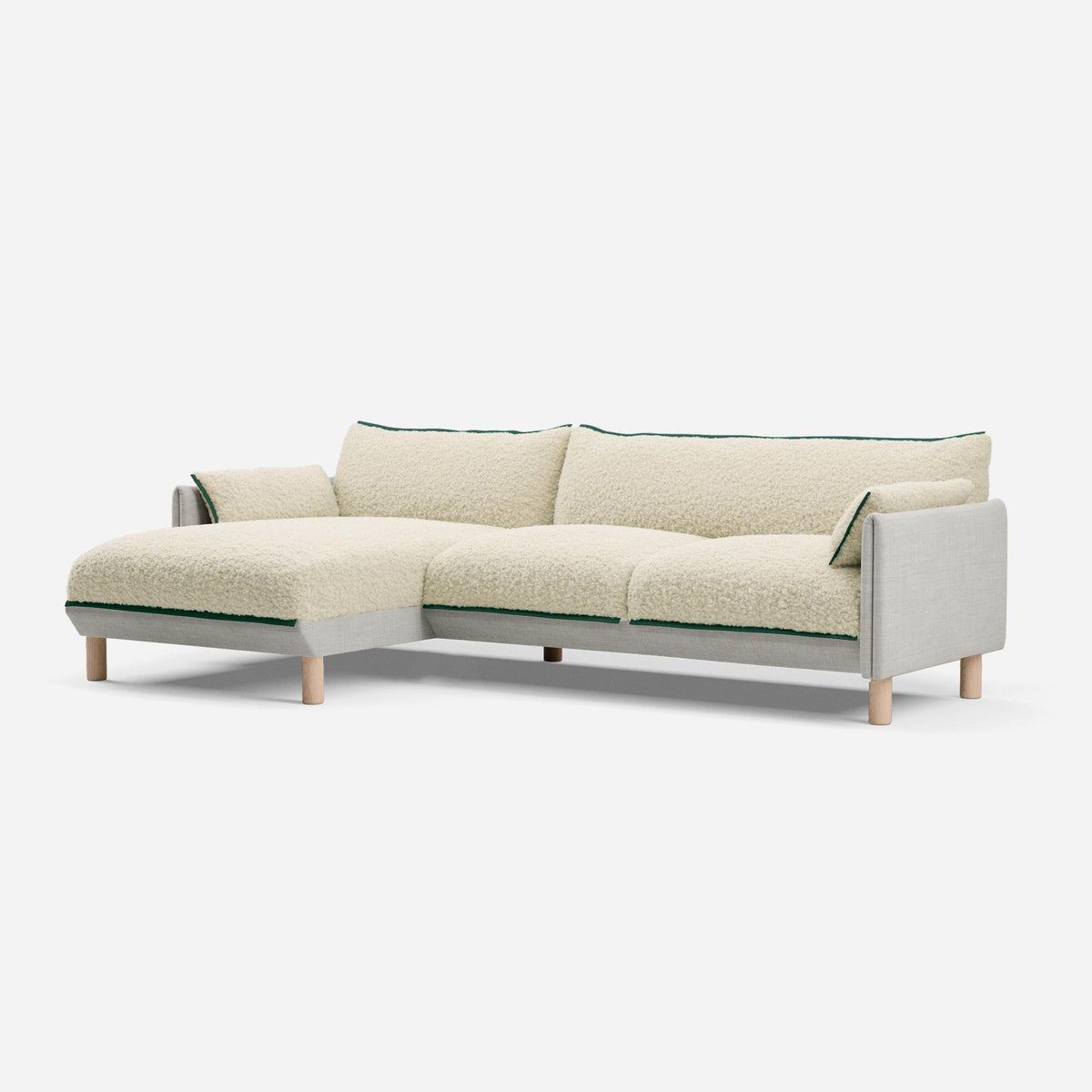 Cozy 4 Seater LH Chaise Sofa | Ecru Weave| Natural Legs | Cozmo