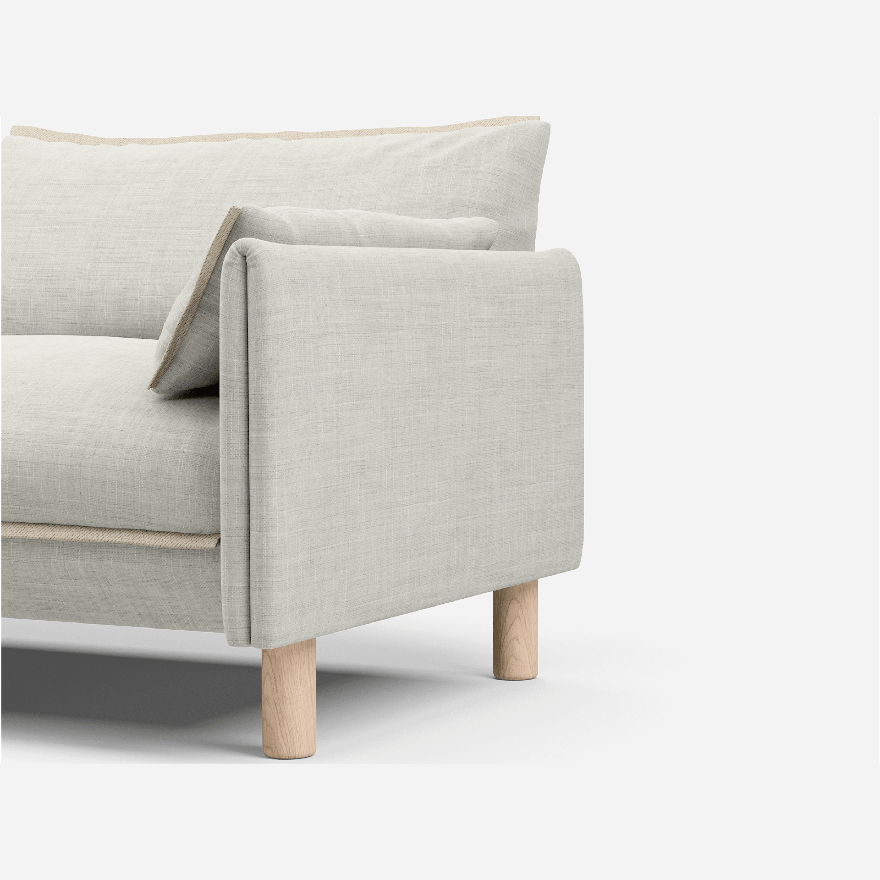 3 seater cozmo sofa weave ecru with weave ecru jacket front angled view @ Ecru Weave Jacket | Natural Trim