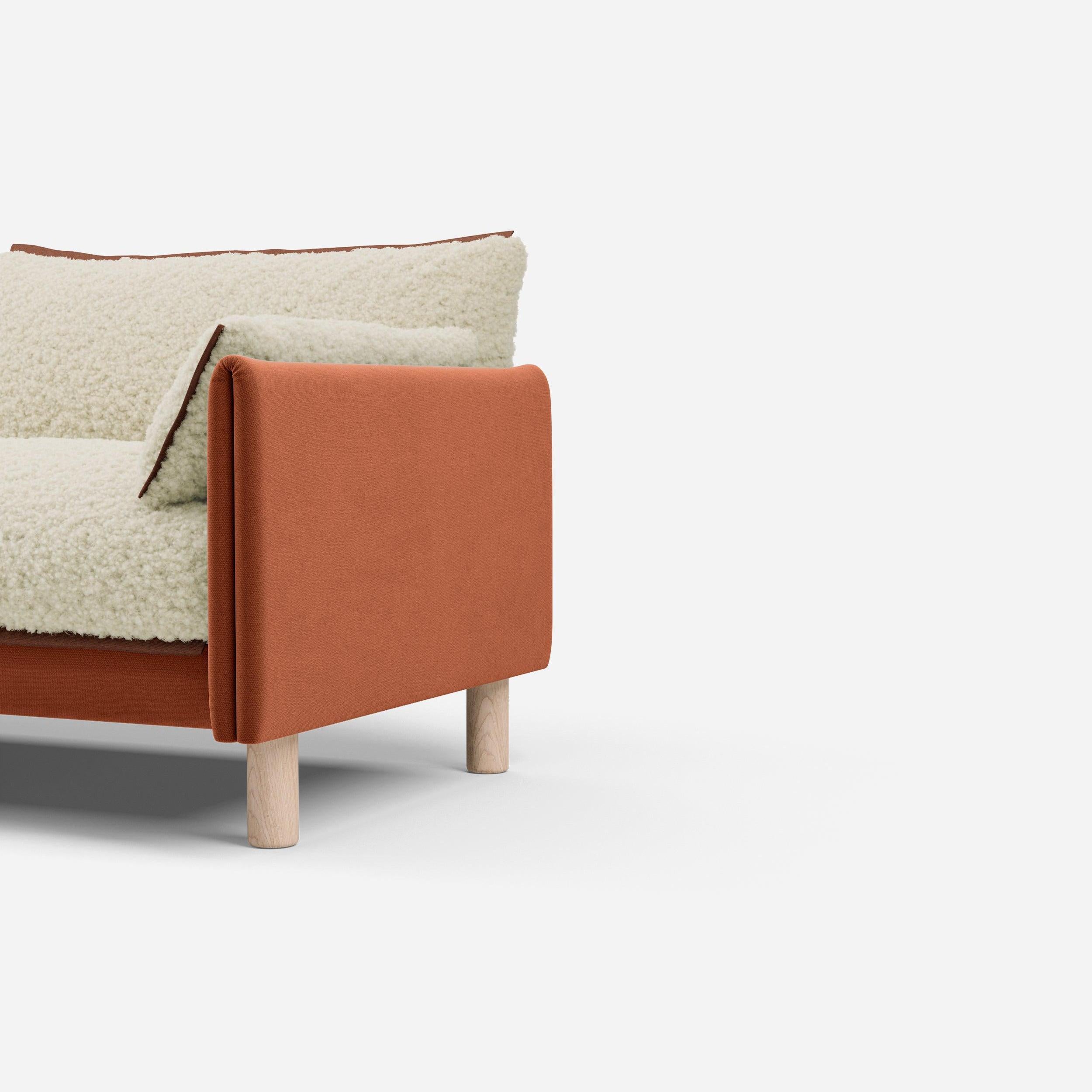 3 Seater Chaise Corner Left Hand Sofa | Cotton Henna - Cozmo @ Cream Fleece Jacket | Brick Trim