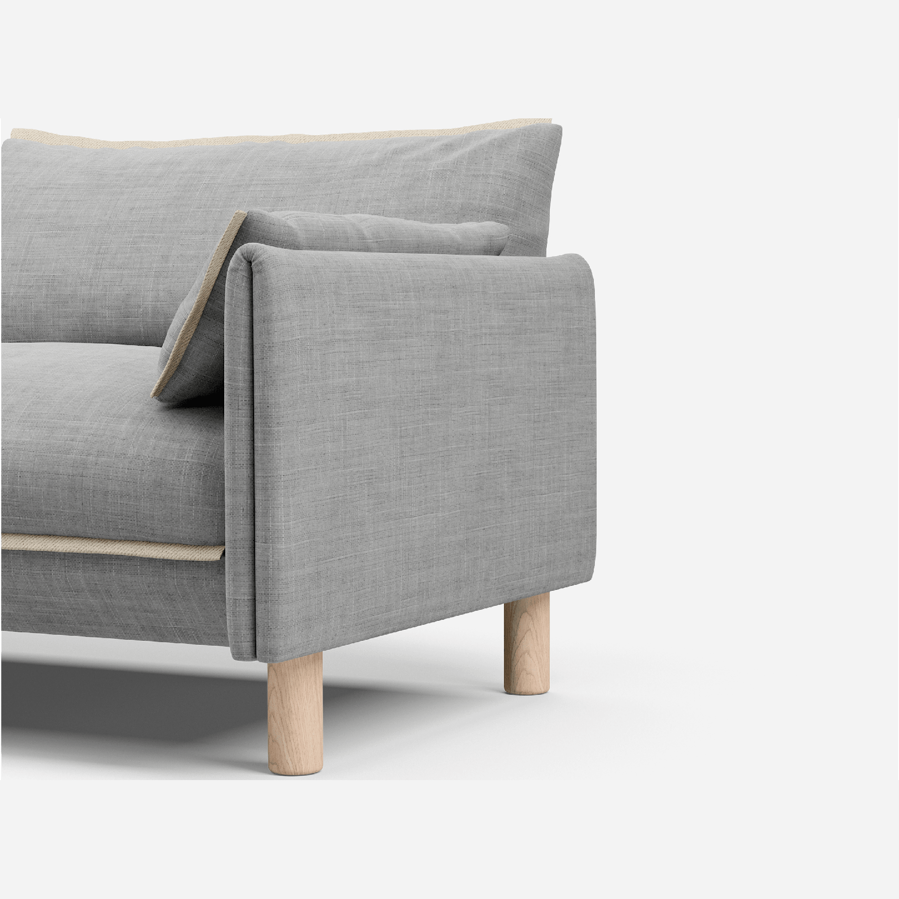 3 Seater Chaise Corner Right Hand Sofa | Weave Light Grey - Cozmo @ Light Grey Weave Jacket | Natural Trim