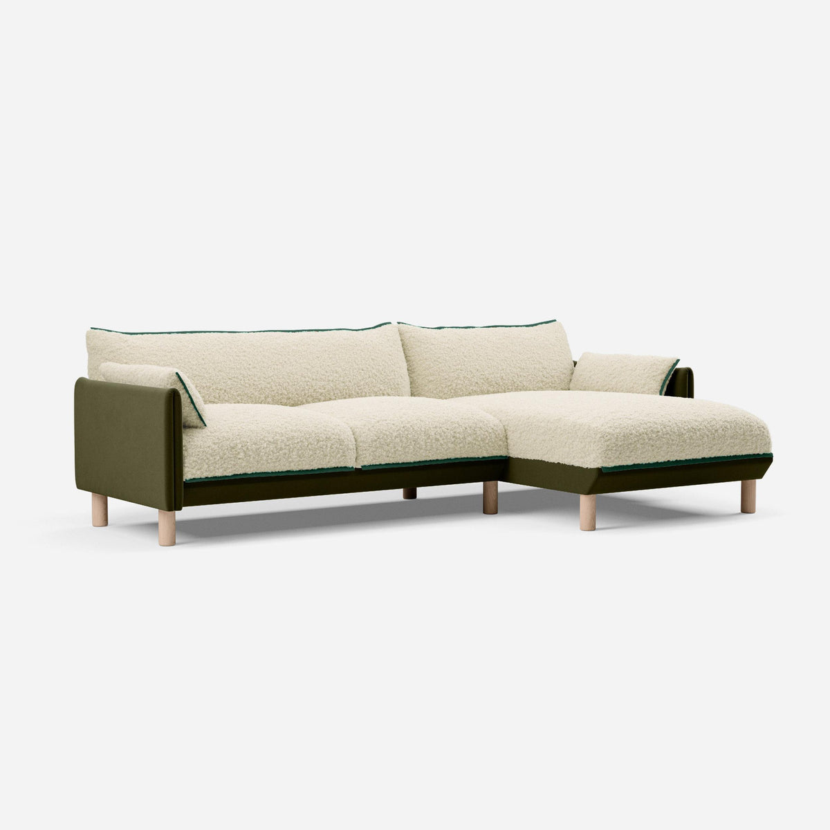 Cozy 4 Seater RH Chaise Sofa | Meadow Cotton| Natural Legs | Cozmo
