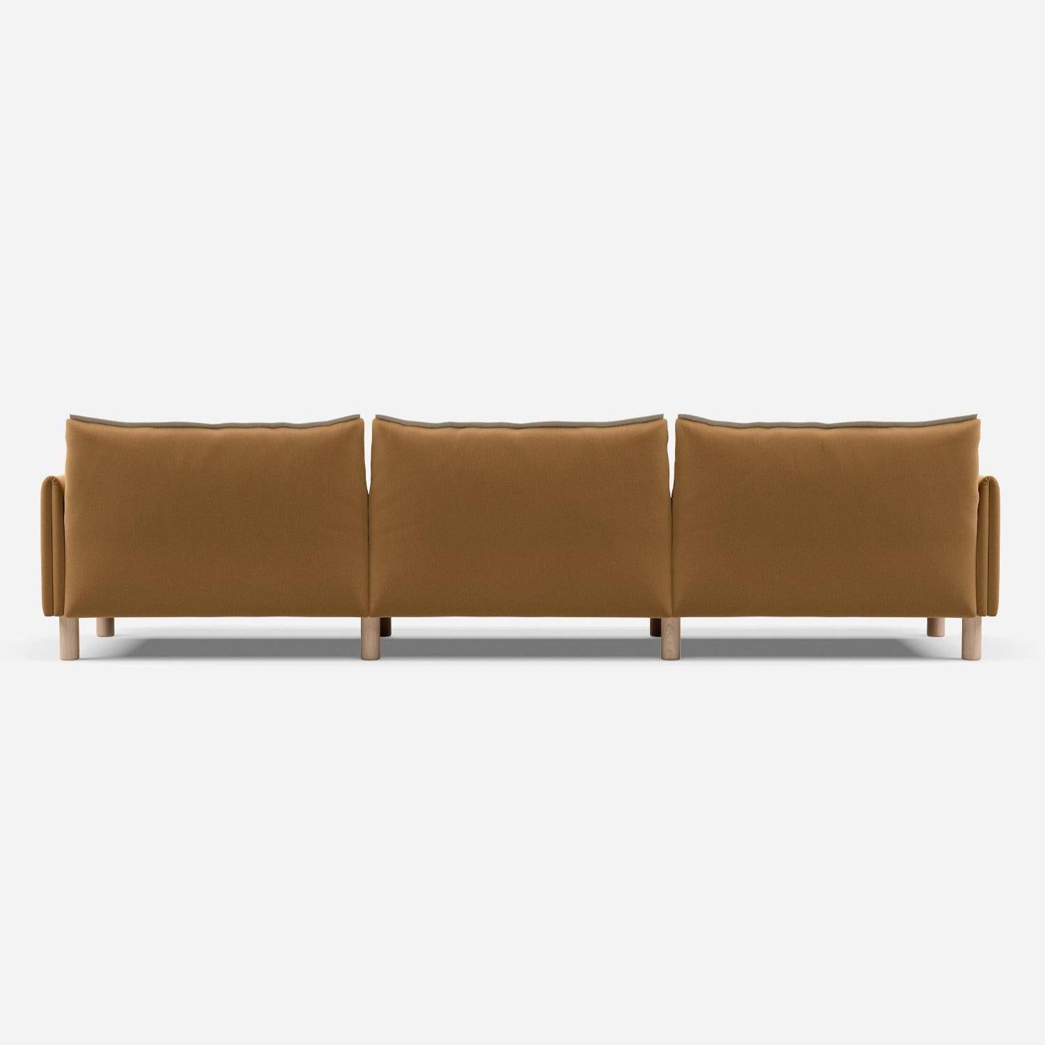 5 Seater Chaise Corner Left Hand Sofa | Cotton Ochre / Fleece Cream - Cozmo @ Ochre Cotton Jacket | Natural Trim