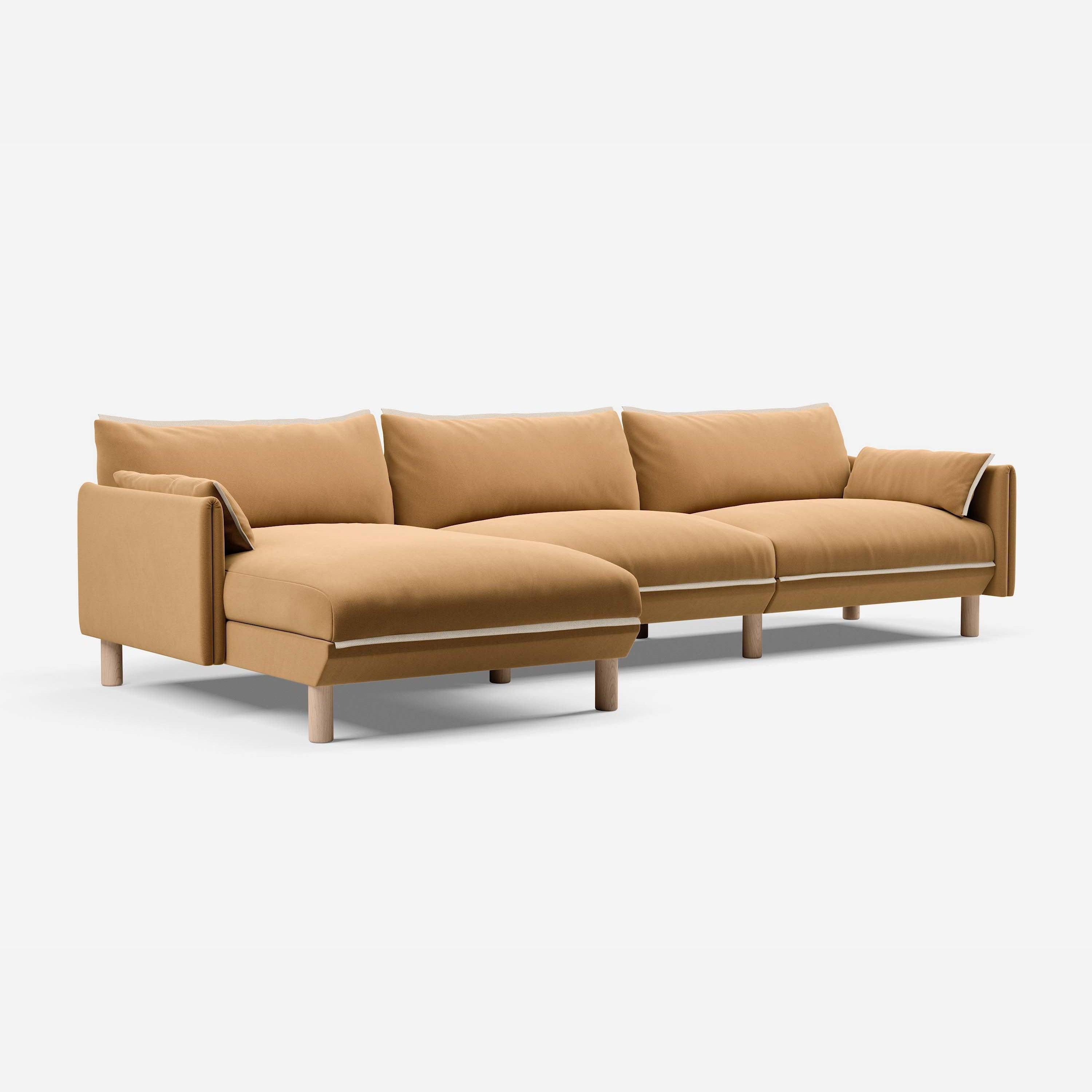 5 Seater Chaise Corner Left Hand Sofa | Cotton Ochre - Cozmo @ Ochre Cotton Jacket | Natural Trim