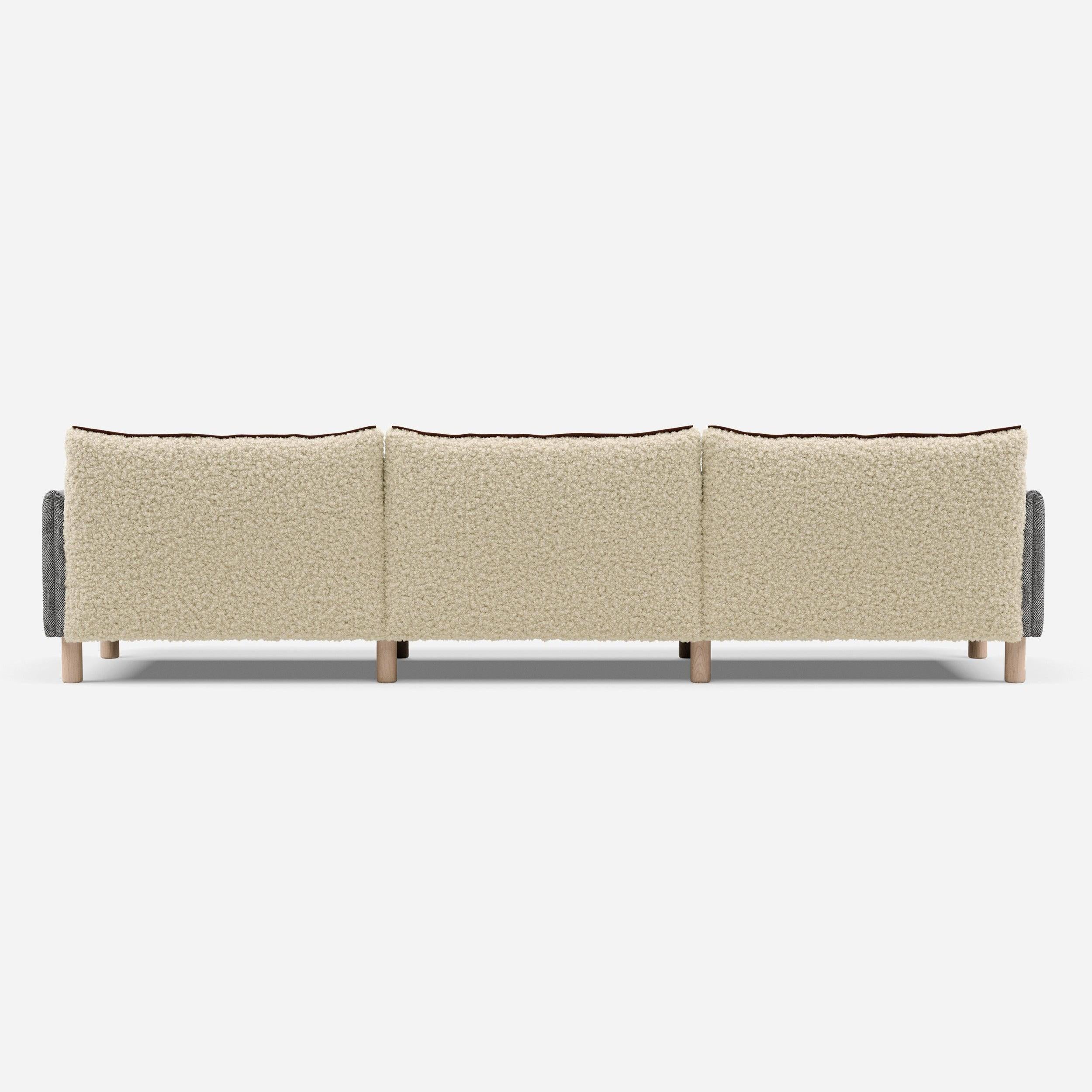 5 Seater Chaise Corner Left Hand Sofa | Textured Weave Salt & Pepper - Cozmo @ Cream Fleece Jacket | Brick Trim