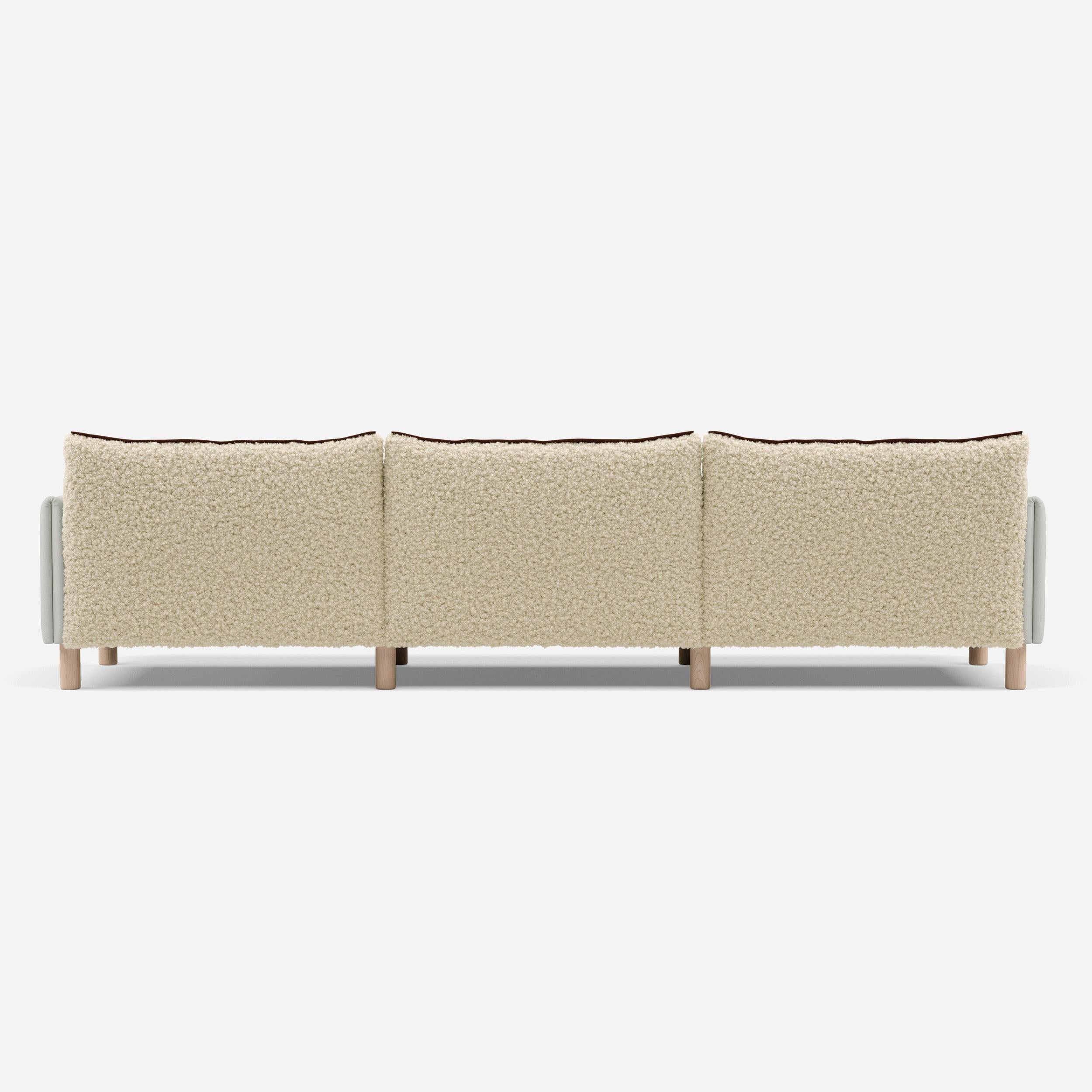5 Seater Chaise Corner Right Hand Sofa | Cotton Natural - Cozmo @ Cream Fleece Jacket | Brick Trim