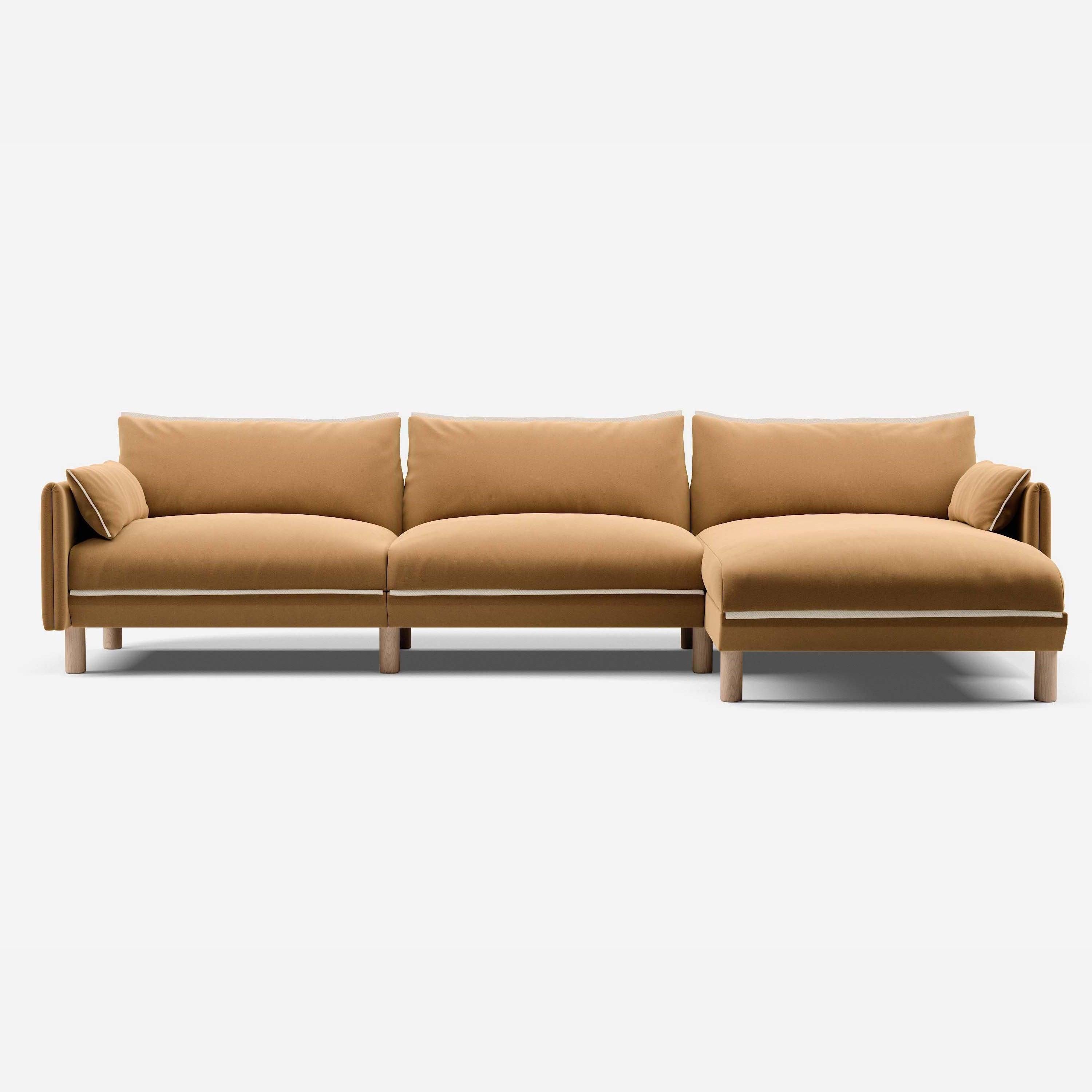 5 Seater Chaise Corner Right Hand Sofa | Cotton Ochre - Cozmo @ Ochre Cotton Jacket | Natural Trim