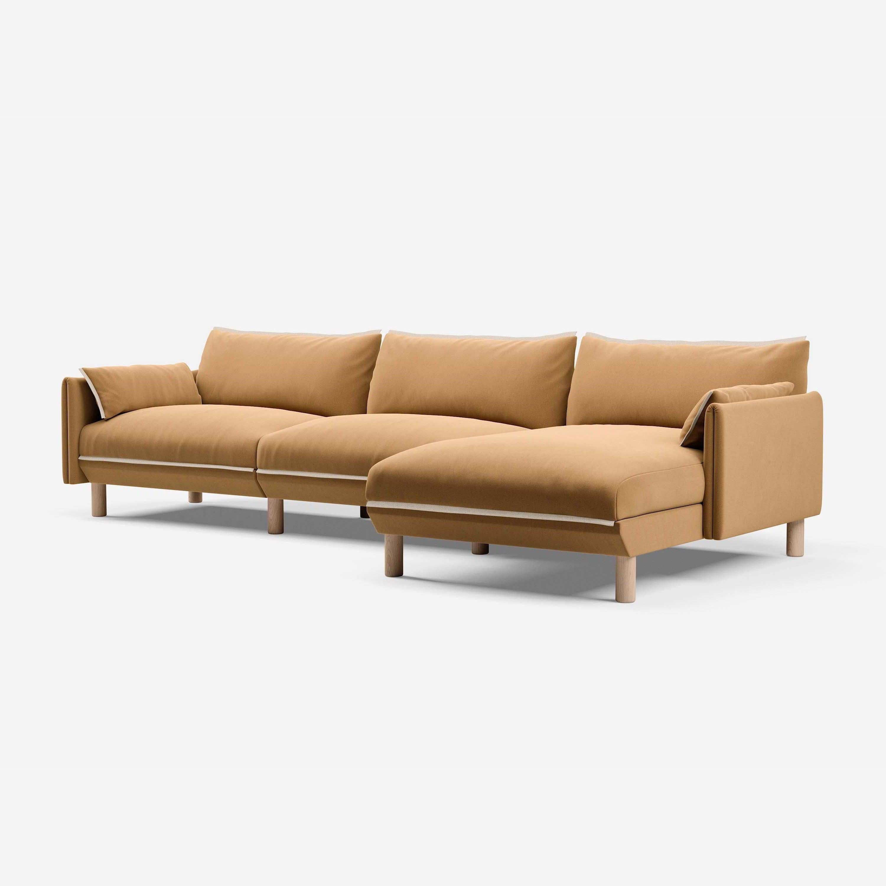 5 Seater Chaise Corner Right Hand Sofa | Cotton Ochre - Cozmo @ Ochre Cotton Jacket | Natural Trim