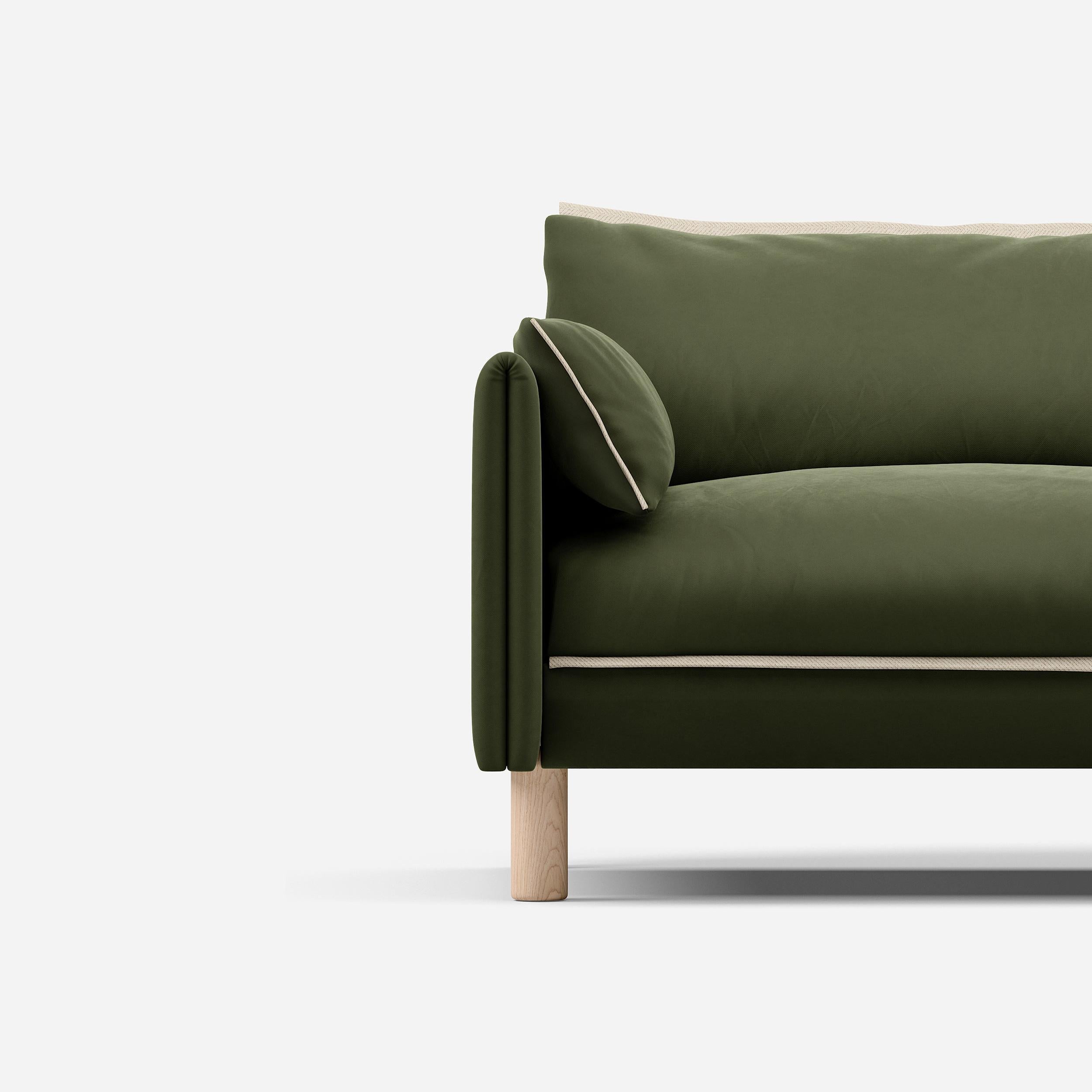 Cozmo Sofas - Cozy 5 Seater Sofa - Dark Green Velvet - Natural Legs - Lifestyle view