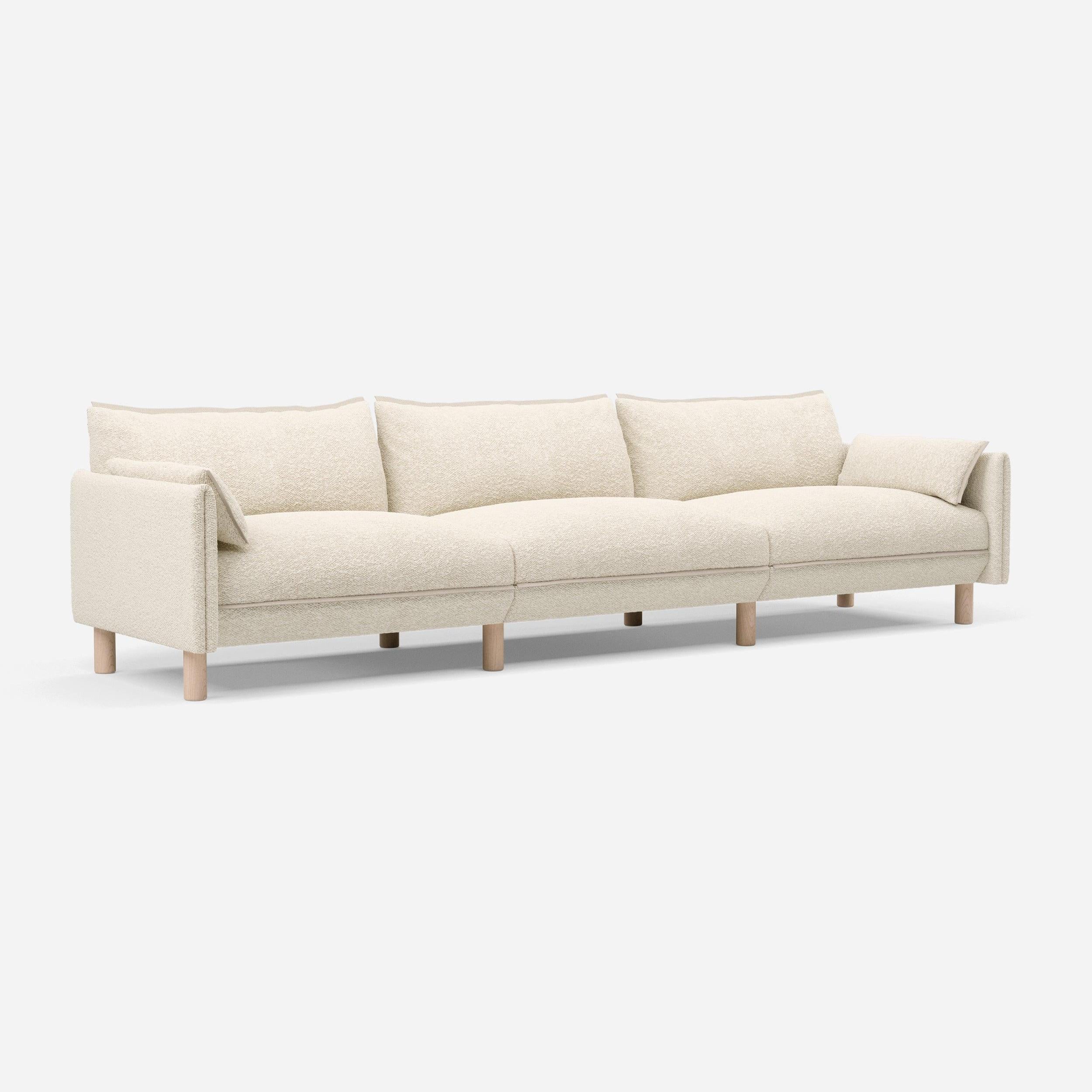 Cozmo Sofas - Cozy 5 Seater Sofa - Ecru Boucle - Natural Legs - Rear angle view