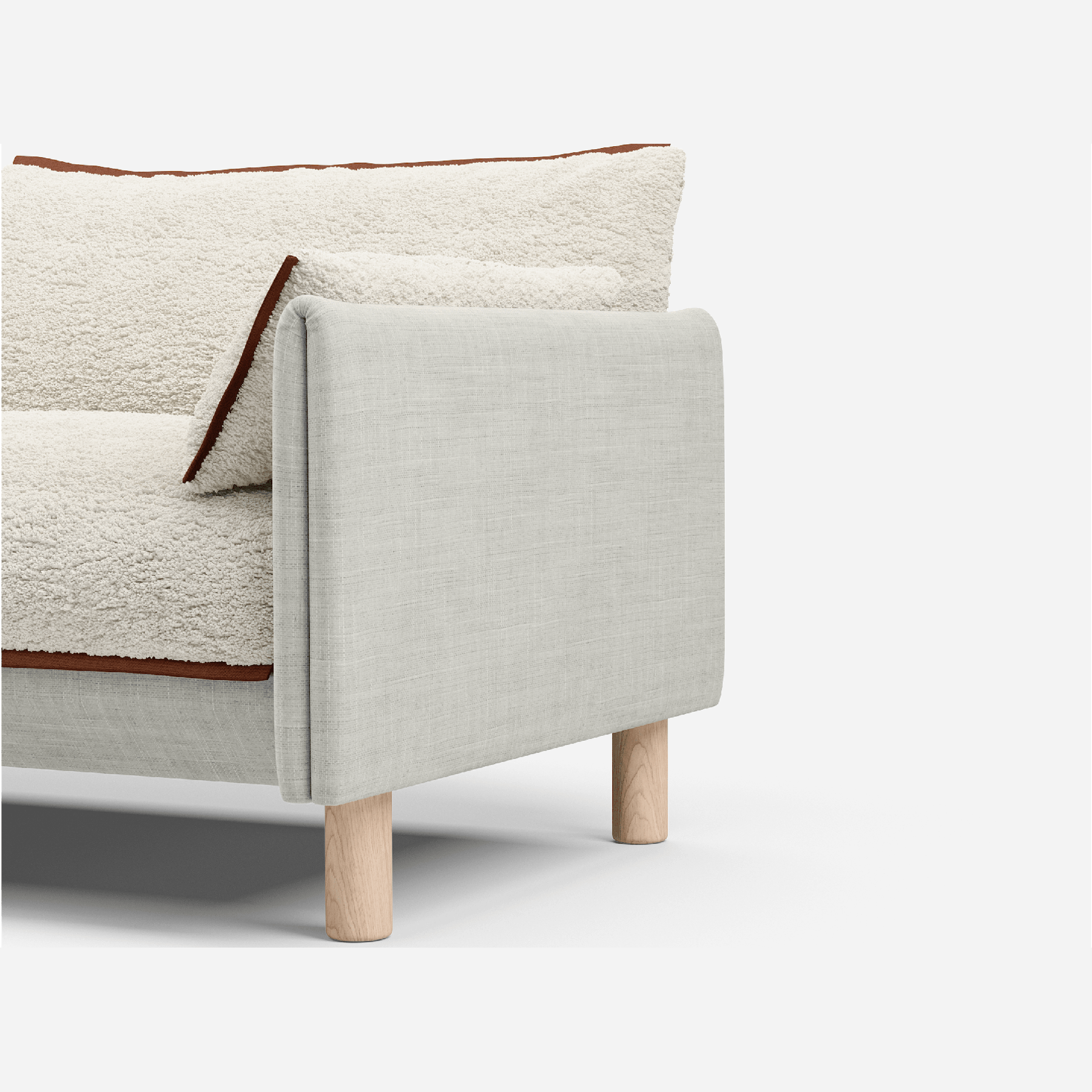 5 Seater Sofa | Weave Ecru - Cozmo @ Cream Fleece Jacket | Brick Trim