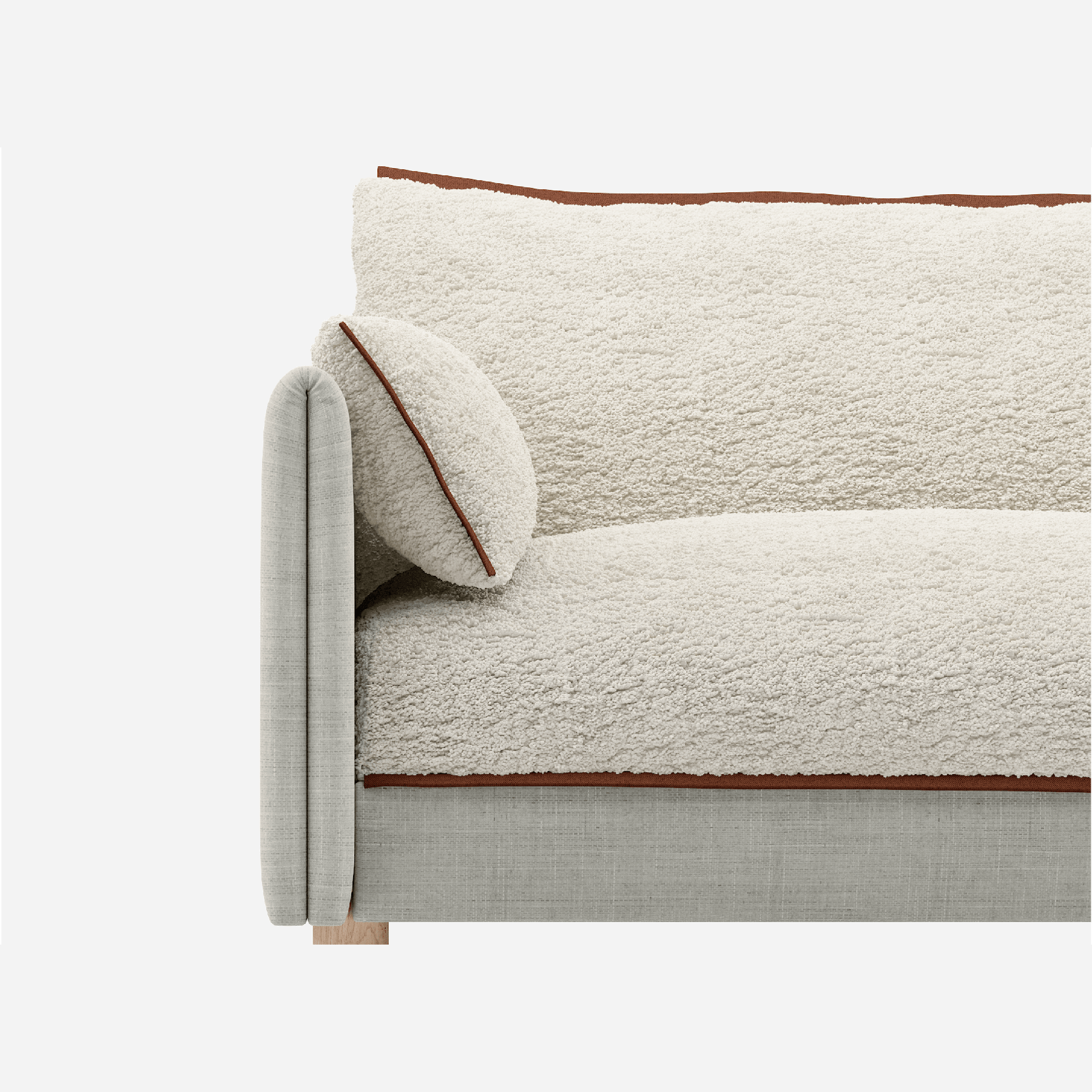 5 Seater Sofa | Weave Ecru - Cozmo @ Cream Fleece Jacket | Brick Trim