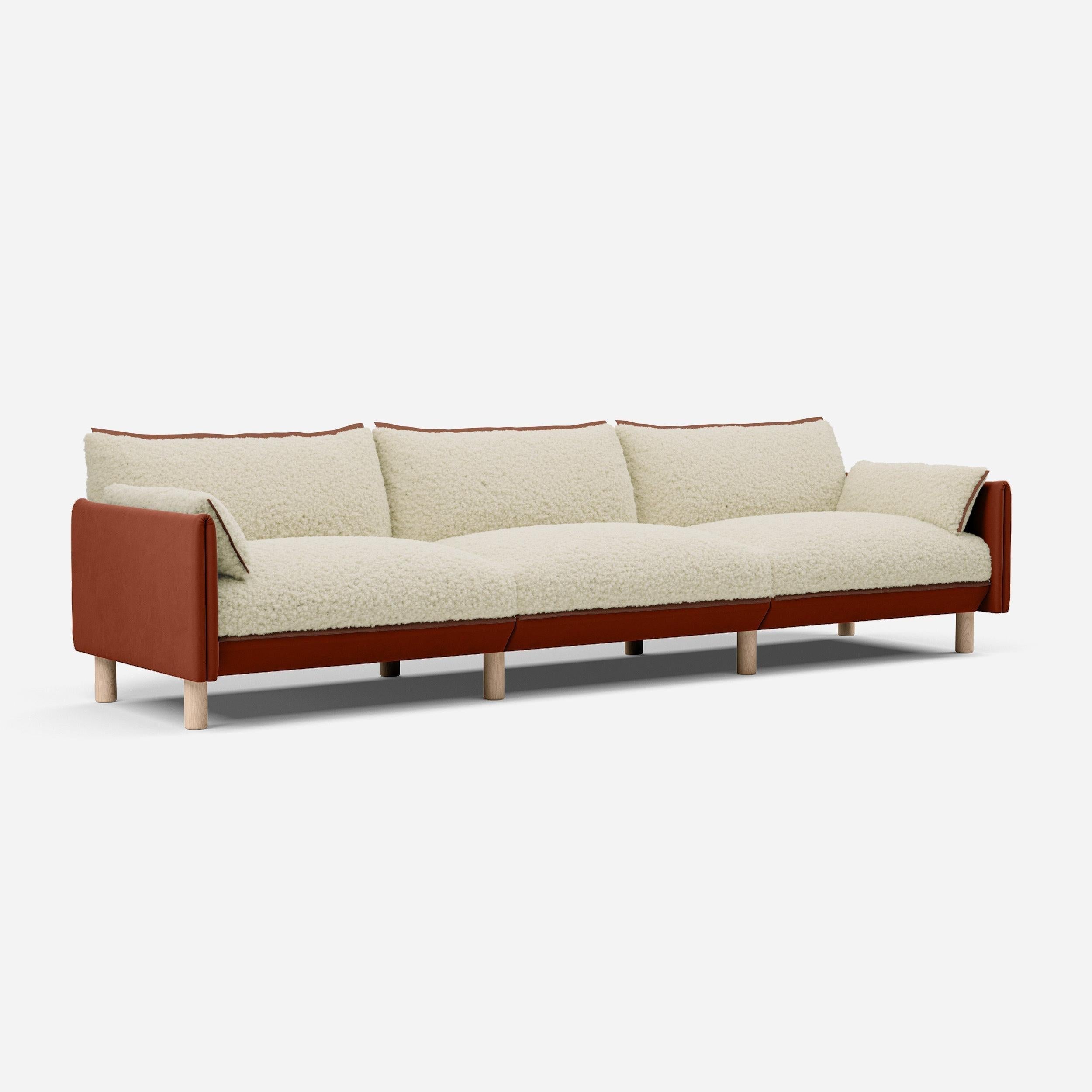 Cozmo Sofas - Cozy 5 Seater Sofa - Rust Velvet - Natural Legs - Side angle view