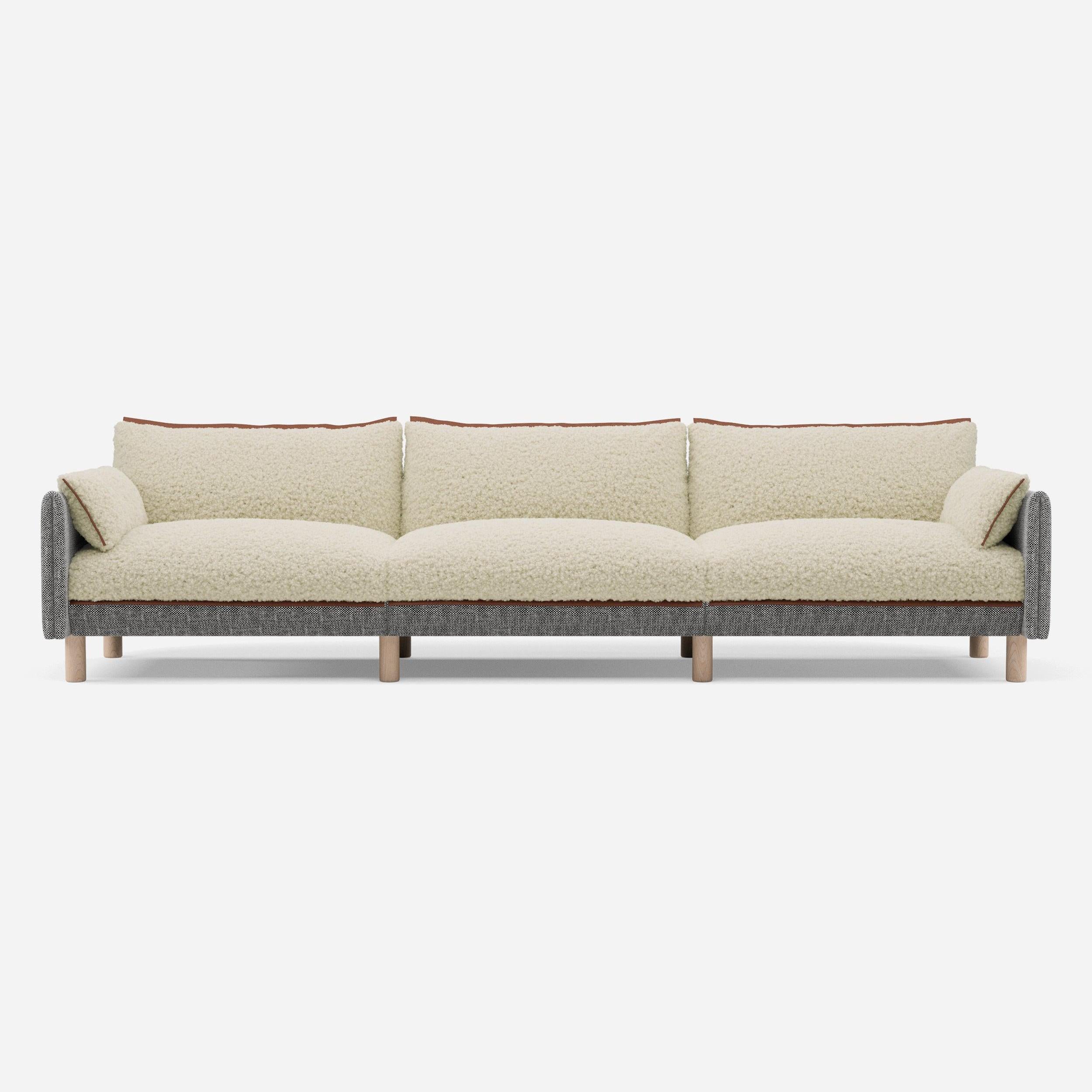 5 Seater Sofa | Textured Weave Salt & Pepper - Cozmo @ Cream Fleece Jacket | Brick Trim