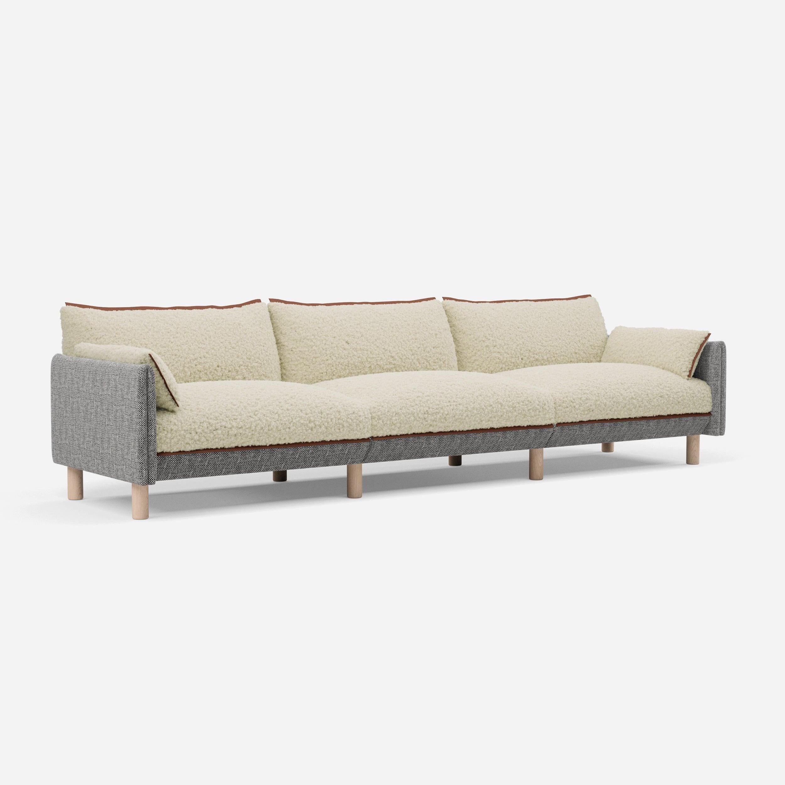 5 Seater Sofa | Textured Weave Salt & Pepper - Cozmo @ Cream Fleece Jacket | Brick Trim