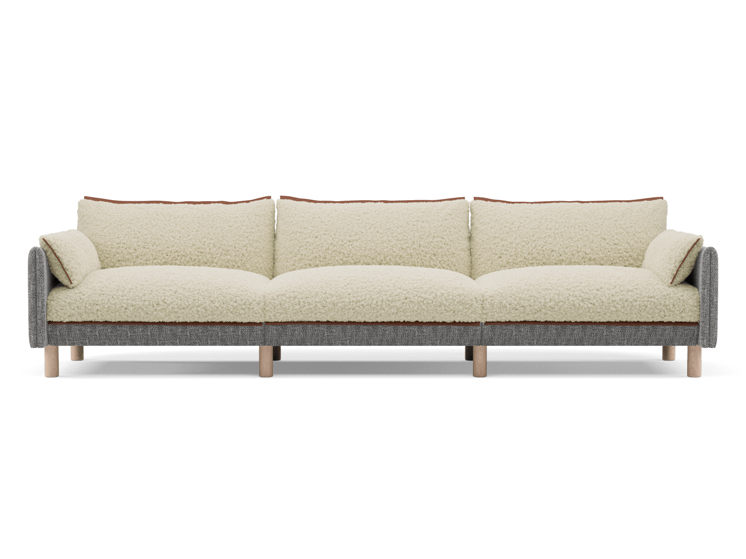 5 Seater Sofa | Textured Weave Salt & Pepper - Cozmo @ Cream Fleece Jacket | Brick Trim