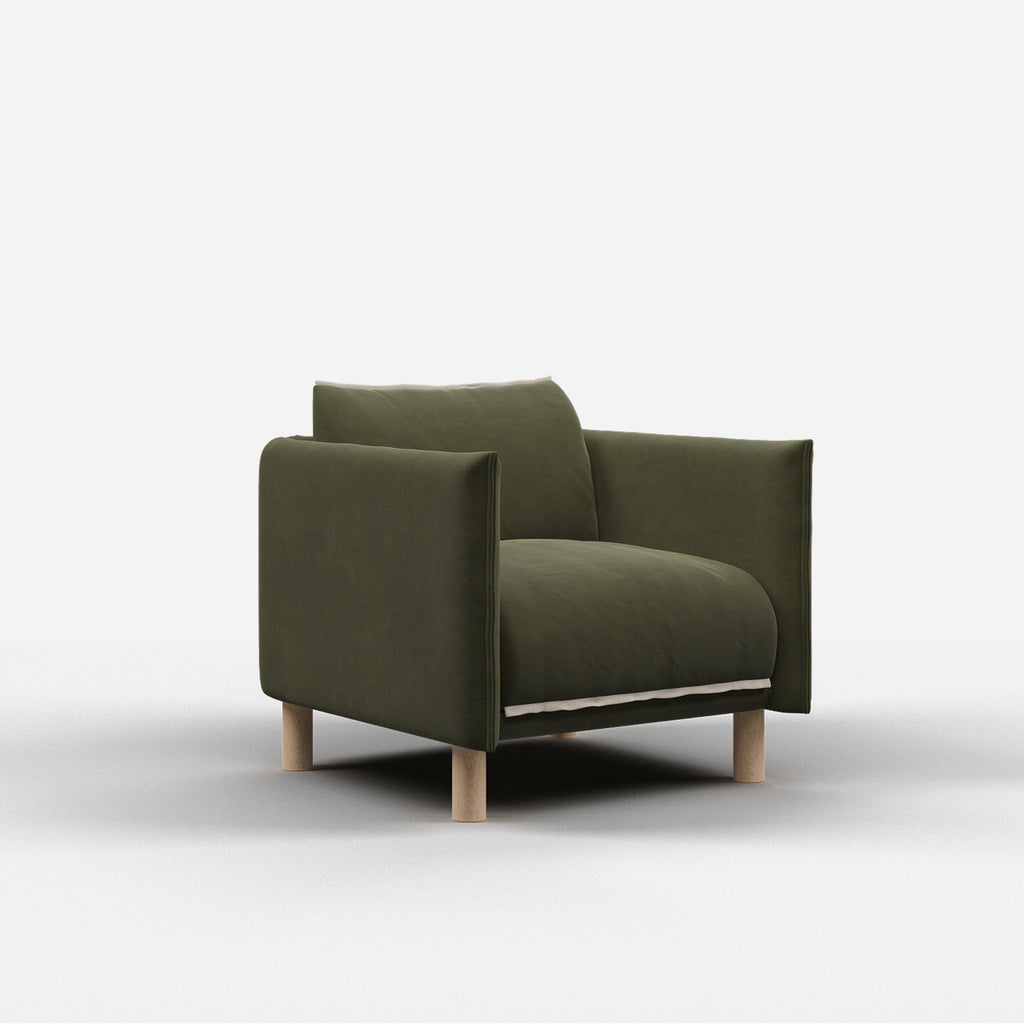 Cozy Armchair Dark Green Velvet Natural Trim