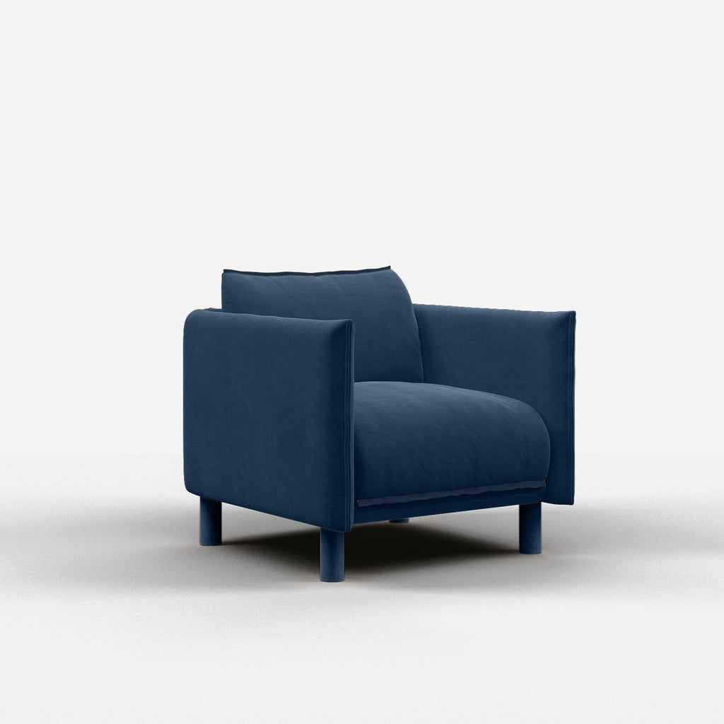 Cozy Armchair Midnight Blue Velvet Dark Blue Trim