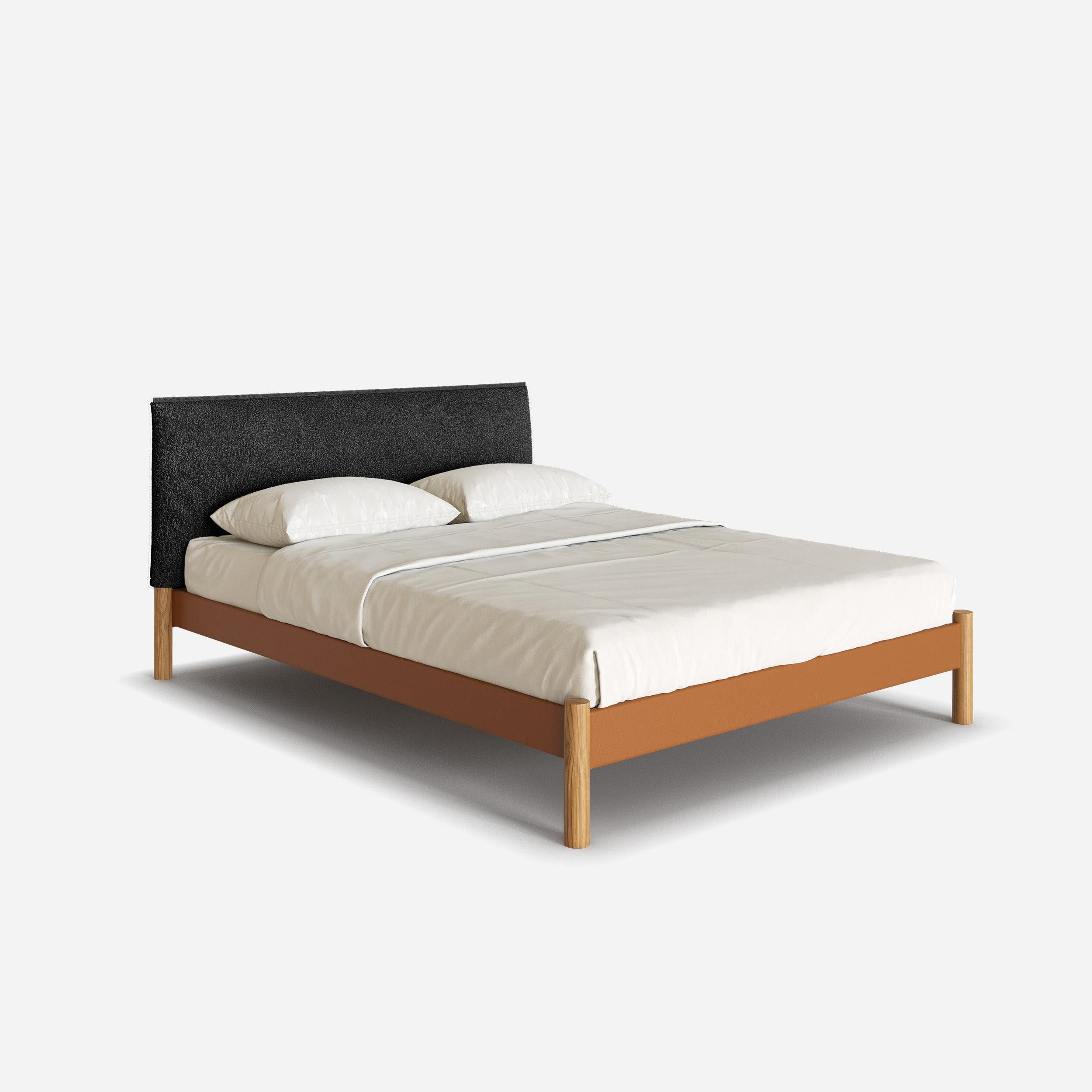 @ Tan Vegan Leather Frame | Black Boucle Headboard