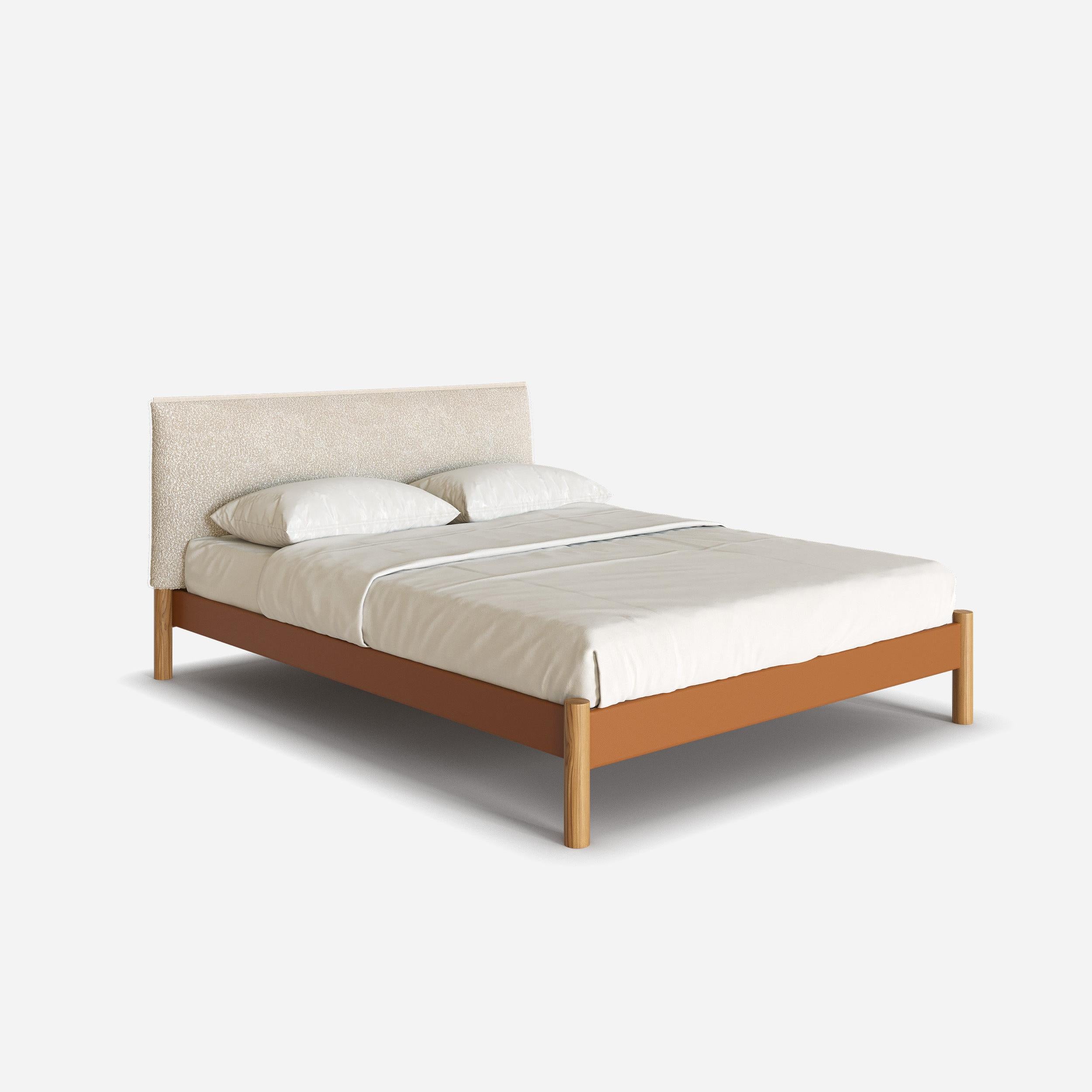 @ Tan Vegan Leather Frame | Ecru Boucle Headboard