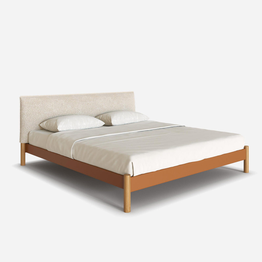 Cozy Bed Super King Vegan Leather Frame Ecru Boucle Headboard Ecru Boucle Headboard