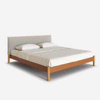 @ Tan Vegan Leather Frame | Natural Linen Weave Headboard