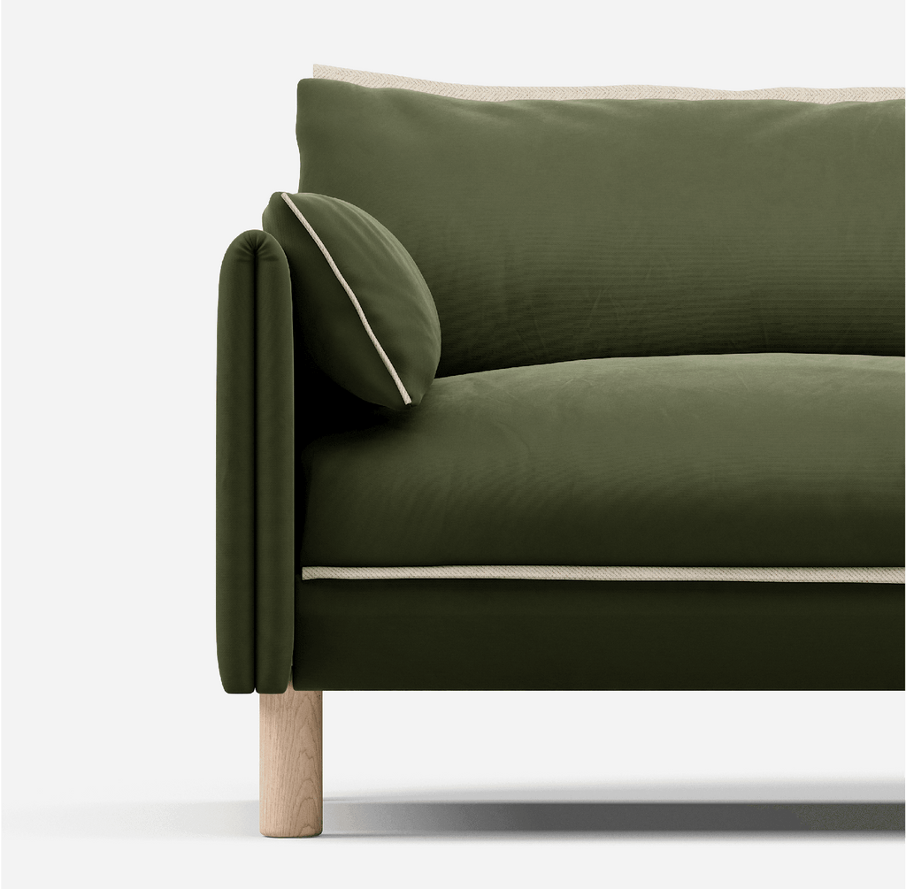 Cozy Dark Green Velvet Jacket Natural Trim 1.5 Seater Sofa Set