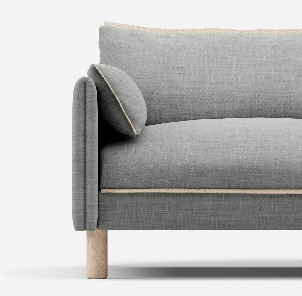 Cozy Light Grey Weave Jacket Natural Trim 1.5 Seater Sofa Set