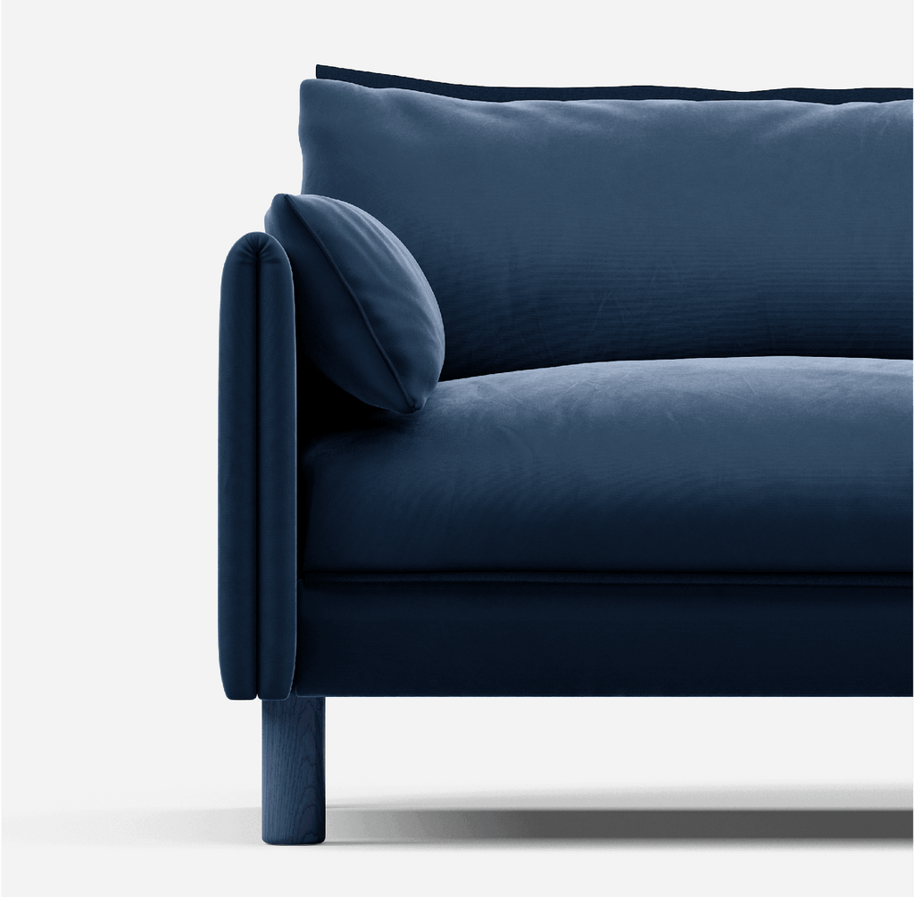 Cozy Midnight Blue Velvet Jacket Dark Blue Trim 1.5 Seater Sofa Set