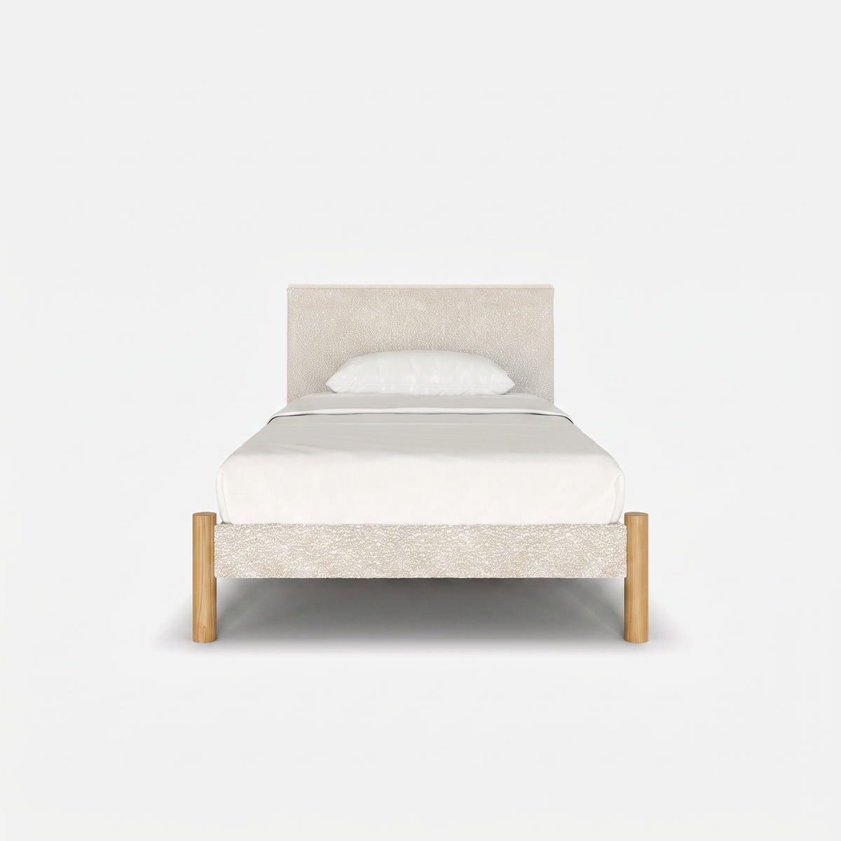Cozmo Sofas - Cozy Bed - Single - Ecru Boucle Frame - Ecru Boucle Headboard - Natural Legs - Rear angle view