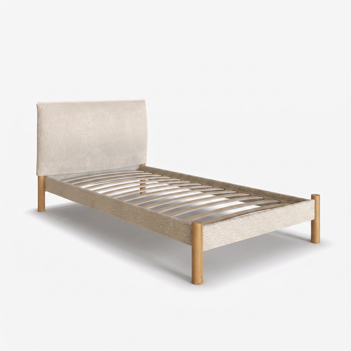 Cozmo Sofas - Cozy Bed - Single - Ecru Boucle Frame - Ecru Boucle Headboard - Natural Legs - Rear view