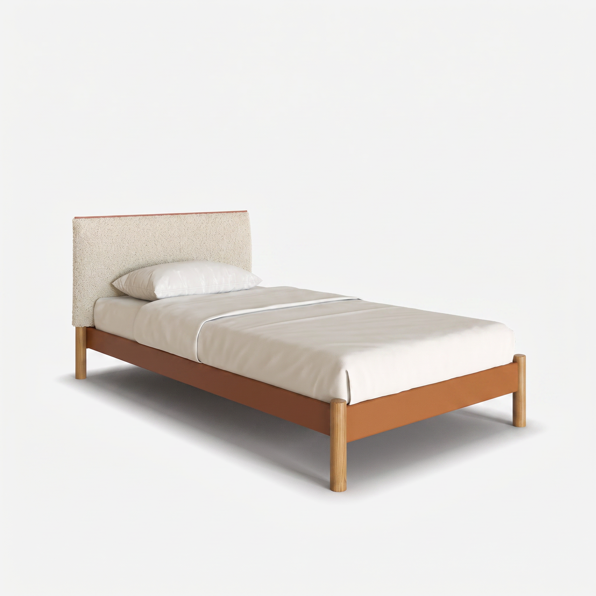 Cozy Bed | Single - Tan Vegan Leather Frame | Cream Fleece Headboard