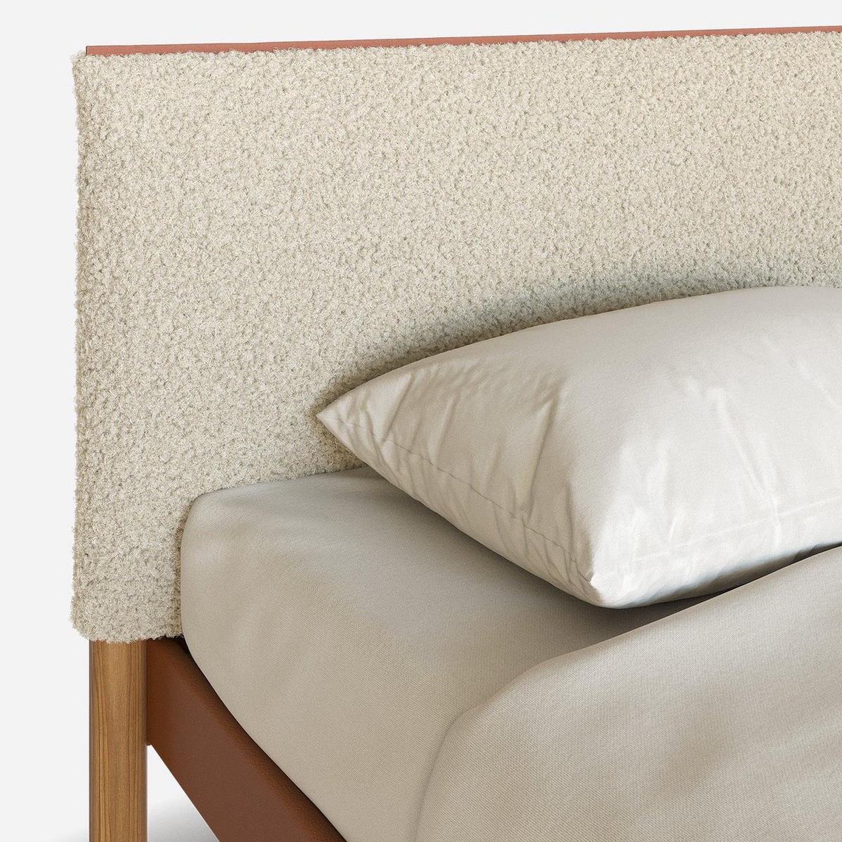 Cozy Bed | Single - Tan Vegan Leather Frame | Cream Fleece Headboard