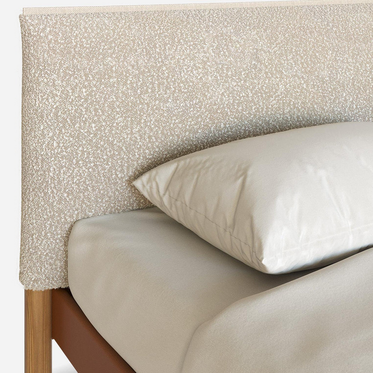 Cozy Bed | Single - Tan Vegan Leather Frame | Ecru Boucle Headboard