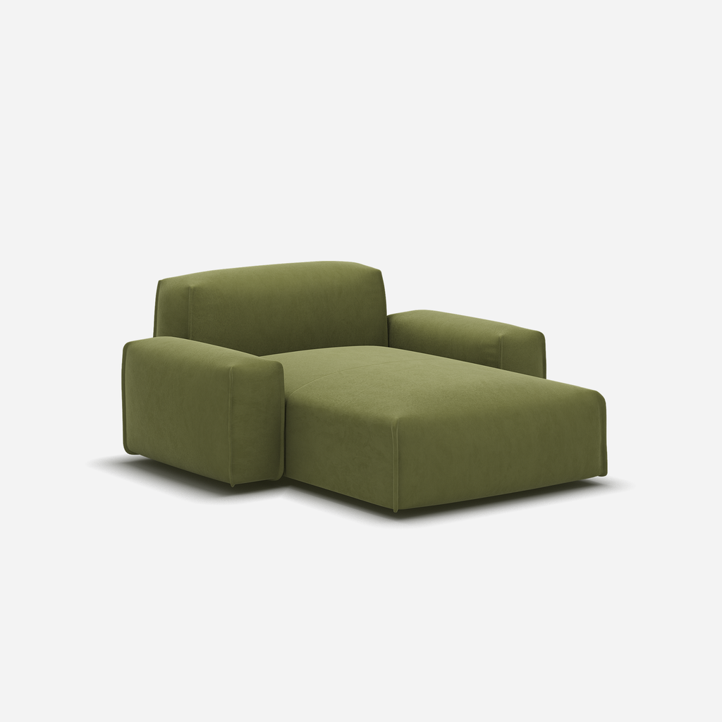Float 1.5 Seater Chaise Sofa Dark Green Velvet Natural Trim